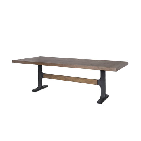 Araxi Rectangular Dark Brown Wood with Black Metal Base Dining Table