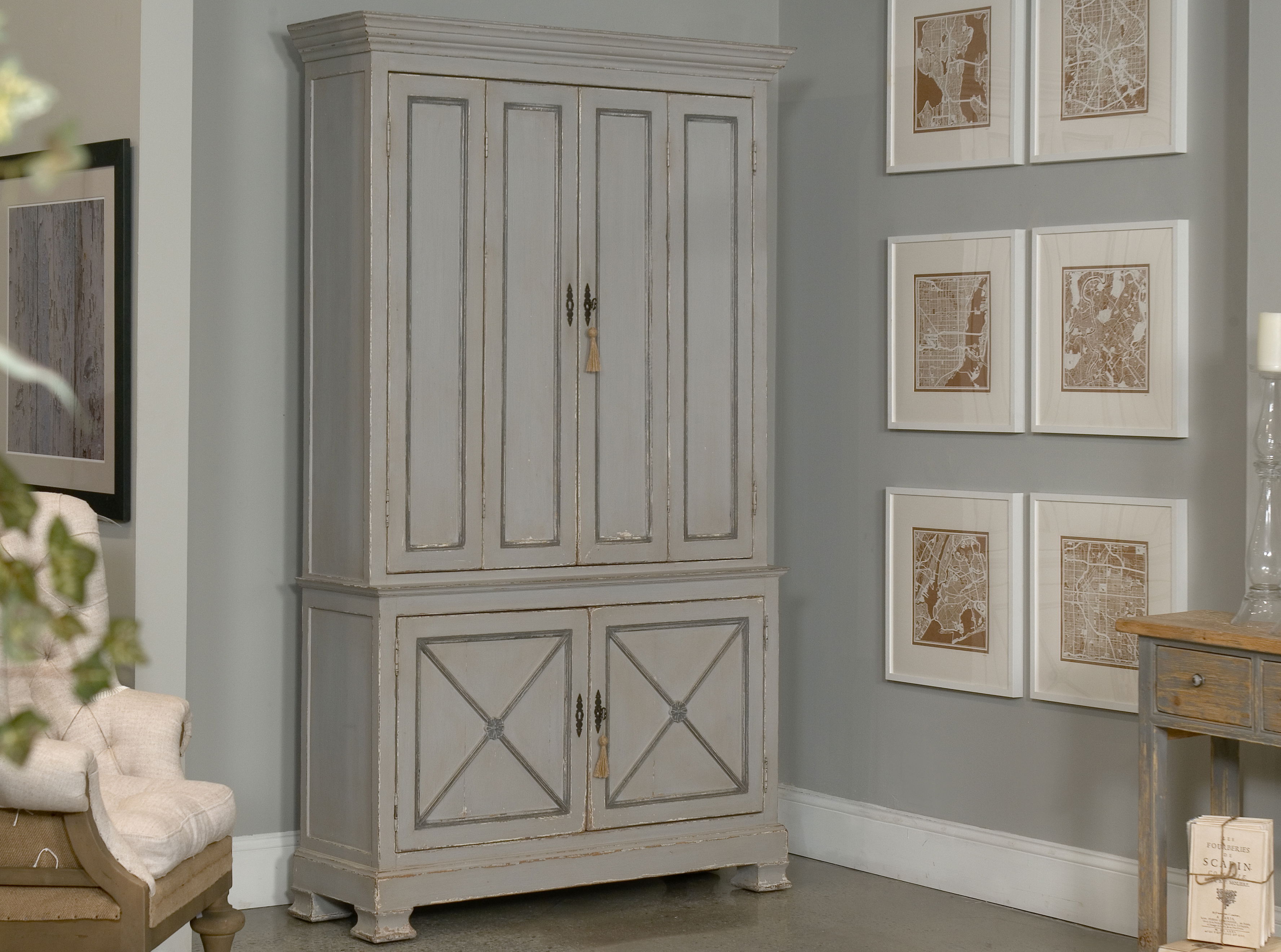 *Painted Directoire Style Cupboard, Shelving & Bookcase by Sarreid, 54" length x 17" width x 89" height View 16