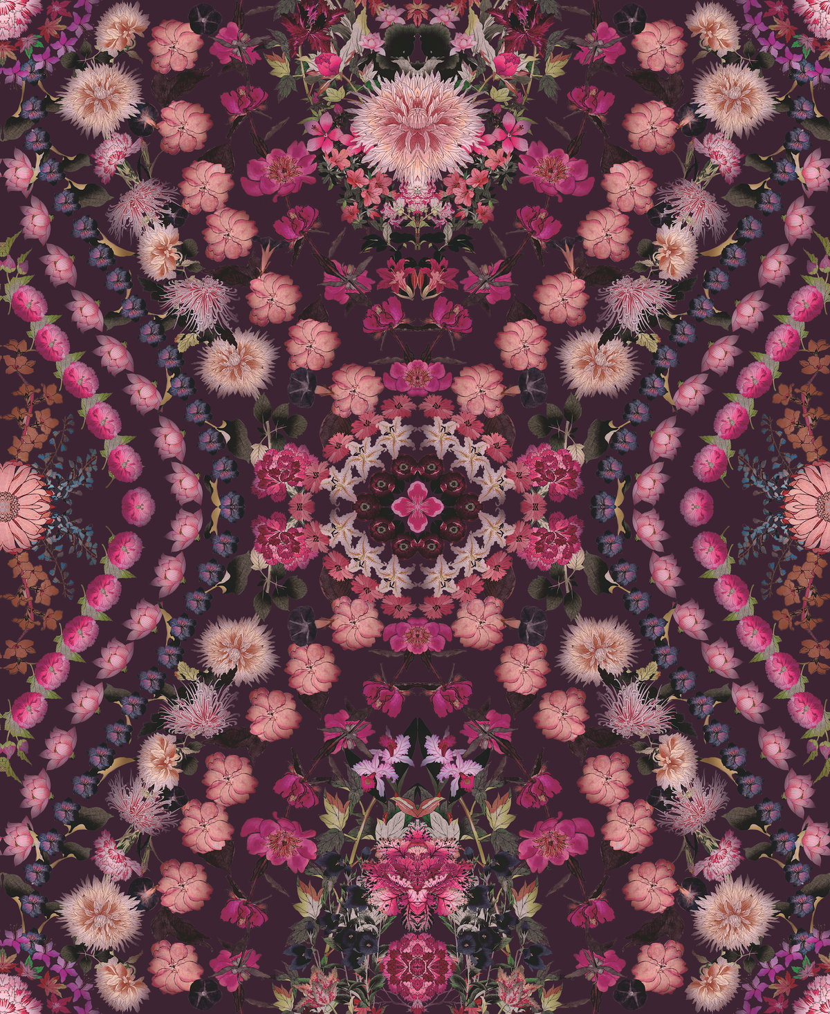 Dried Flower Kaleidoscope Pink Peel & Stick Wallpaper, by York Wall, 18'10.8" length x 1'6" width x 0.02" depth