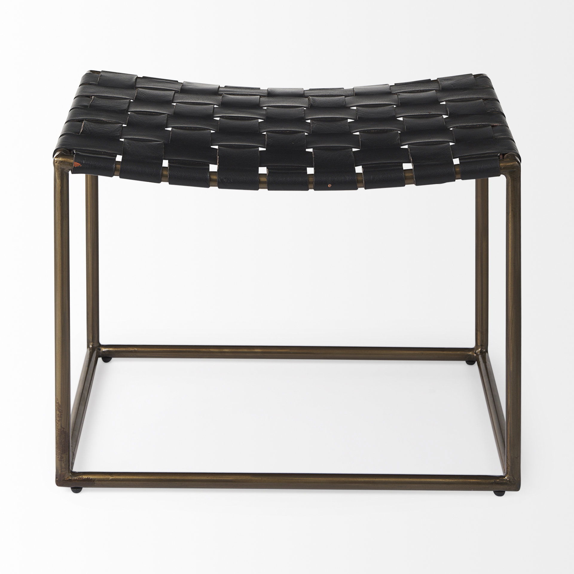 Clarissa 22.0L x 16.0W x 16.75H Black Leather Woven Seat with Gold Metal Frame Stool large image 