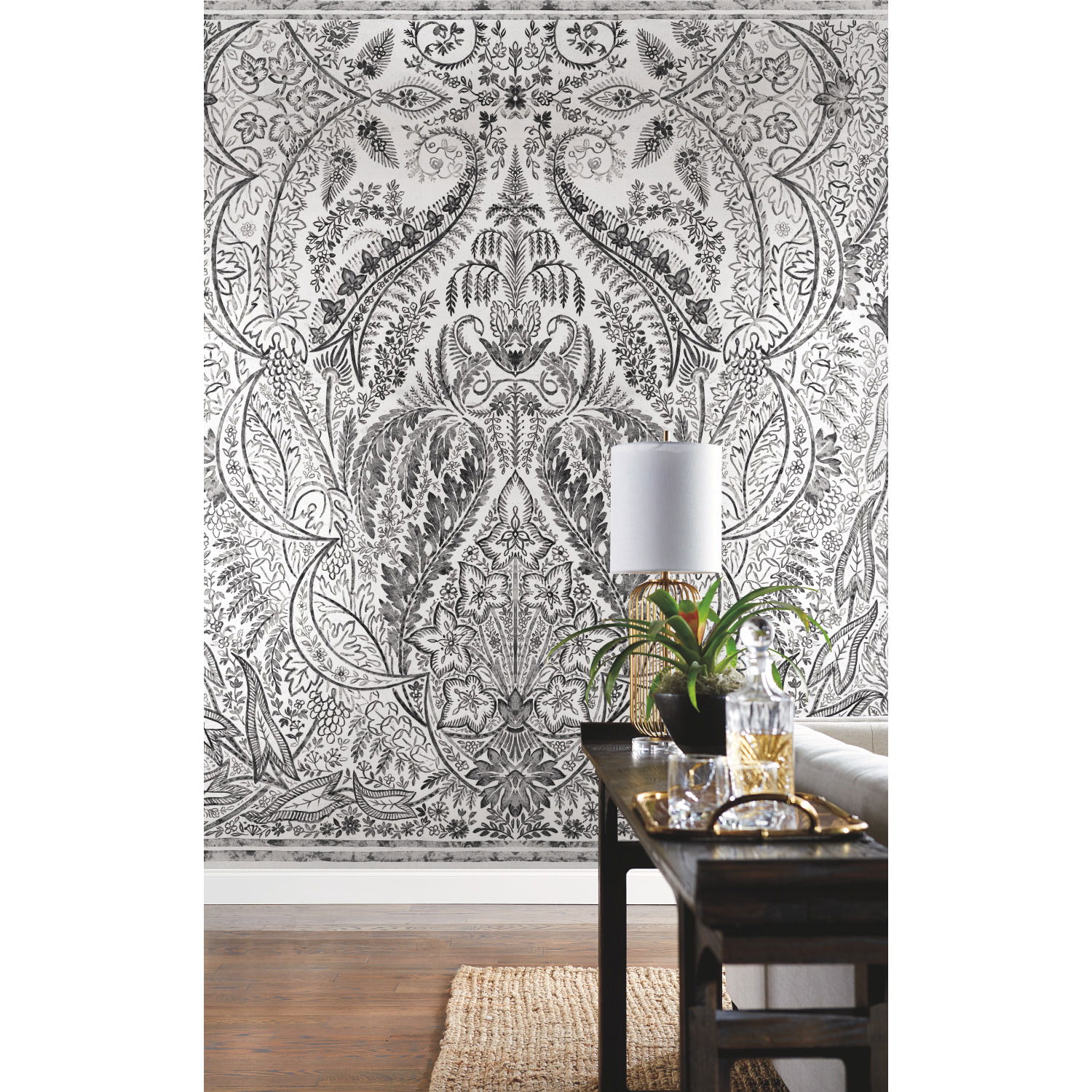 Jaipur Paisley Damas Black Wall Mural large image 