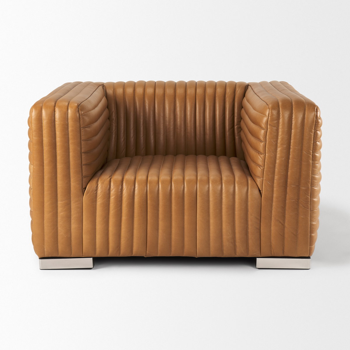 Ricciardo Cognac Leather Upholstered Arm Chair, Accent Chair by Mercana, 45.28" length x 38.19" width x 26.38" height View 3