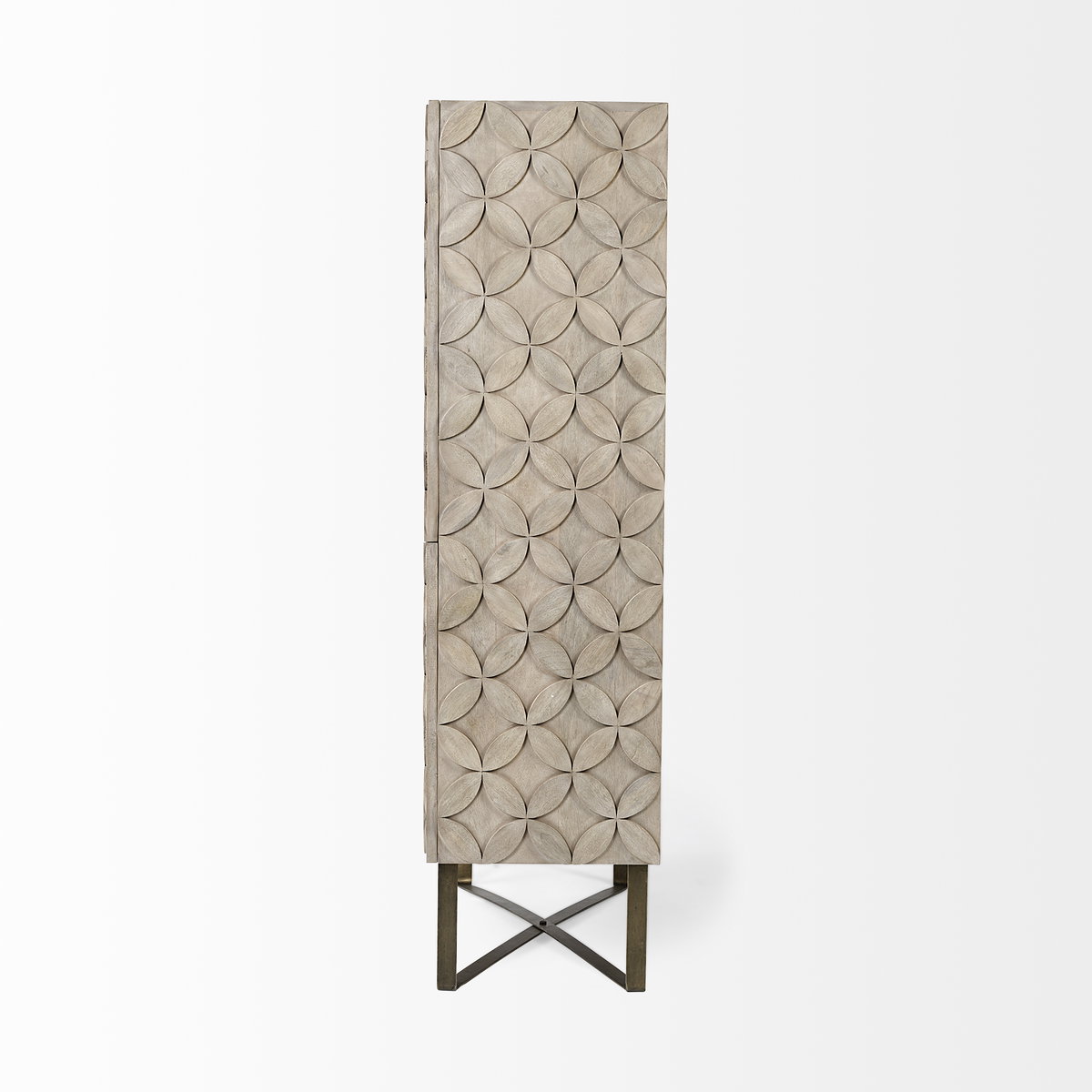 Excelsior II 68.1' H Light Brown Wood Gold Iron Base Storage Cabinet, Cabinets & Sideboard by Mercana, 36.22" length x 18.25" width x 66" height View 4