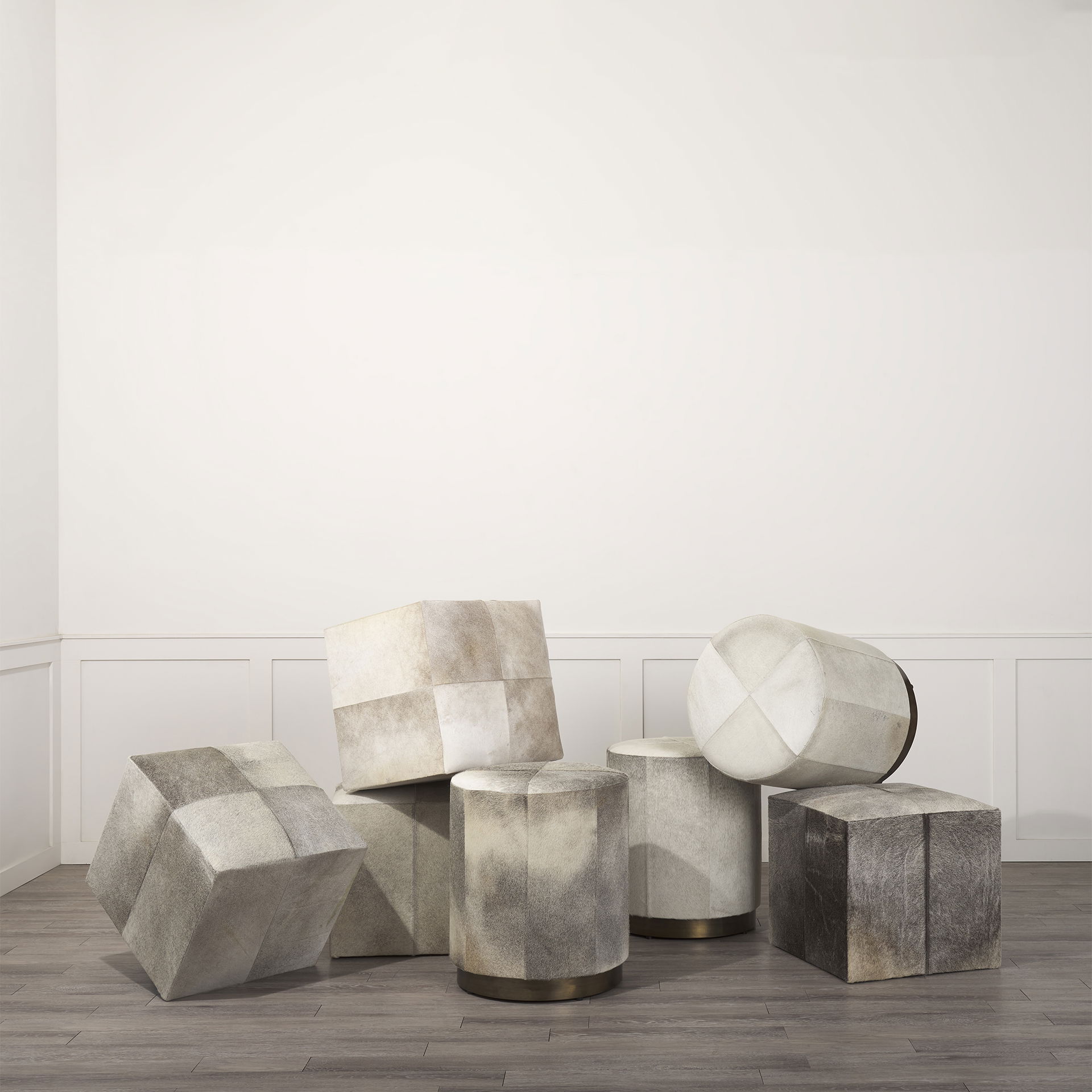 Zahavi I 20' Grey-toned hair-on-hide ottoman, by Mercana, 20" length x 20" width x 20" height View 4