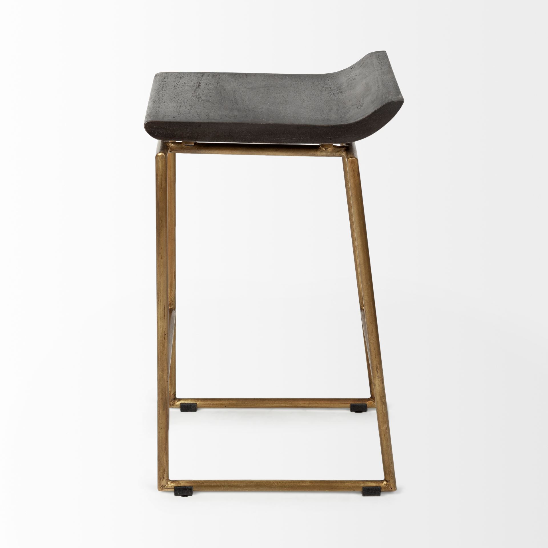 Givens 24.25'H Seat Height Brown Wood Seat Gold Metal Frame Stool, Counter & Bar Stool by Mercana, 14" length x 15.8" width x 26" height View 5