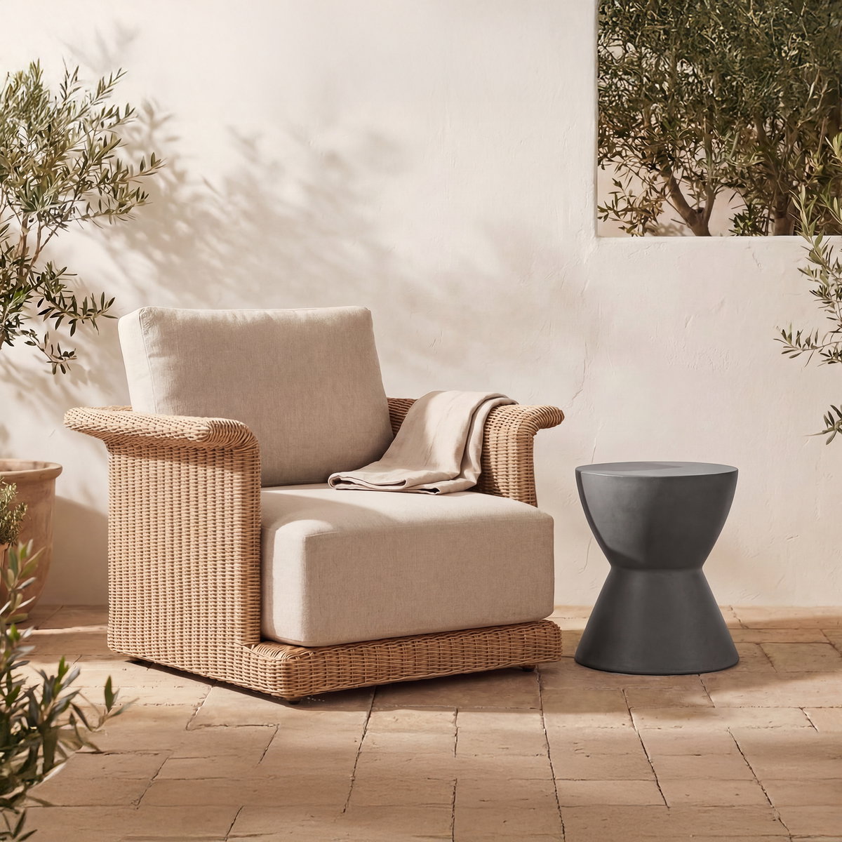 Hourglass Outdoor Stool Grey, Outdoor Chair by Moe's Home, 1'3" width x 1'6" height x 1'3" depth View 5