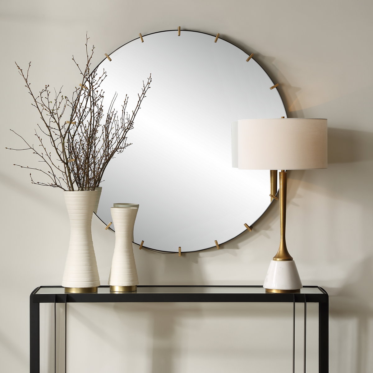 Pali Industrial Round Mirror, by Uttermost, 3'7.11" width x 3'7.11" height x 2.56" depth View 2
