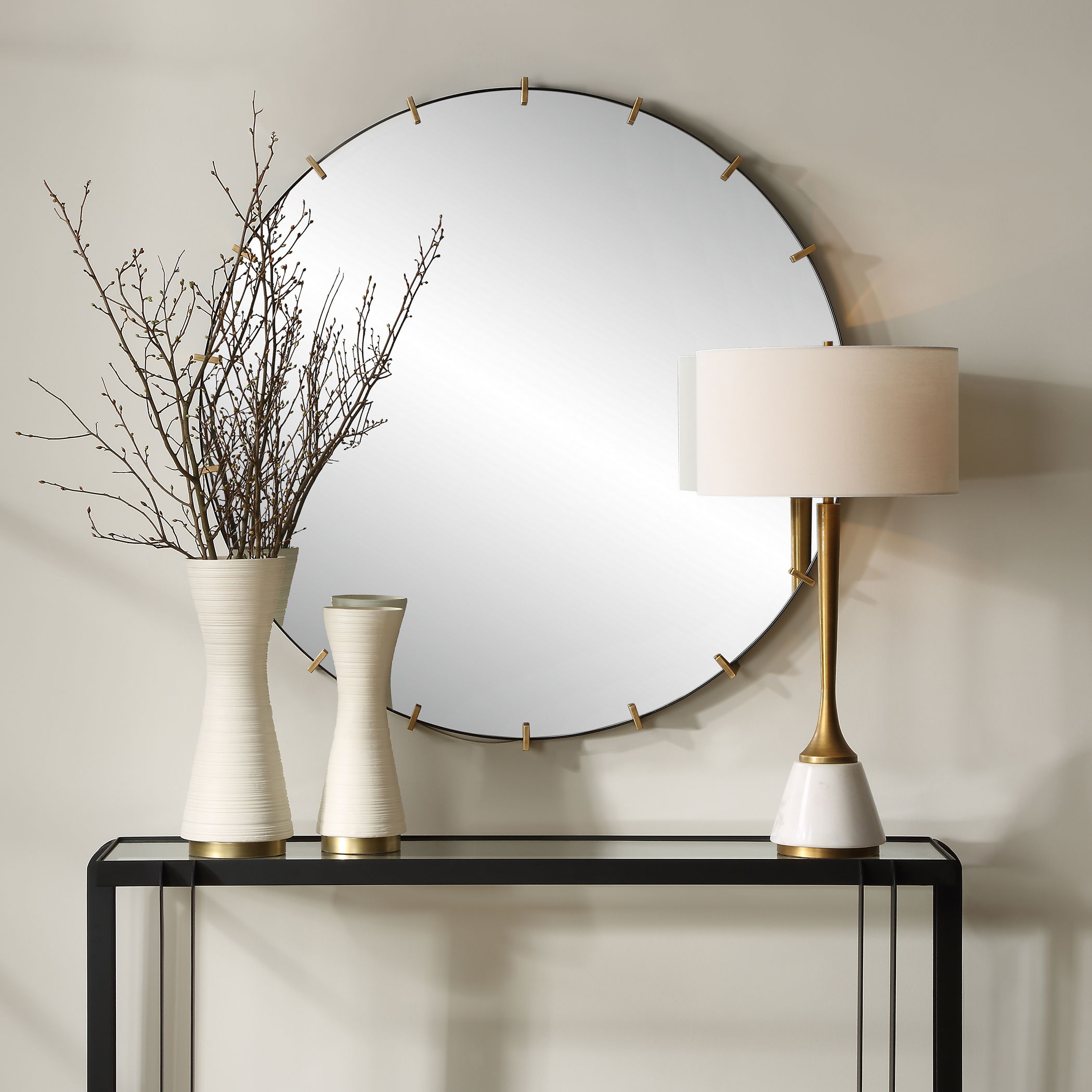 Pali Industrial Round Mirror, by Uttermost, 43.11" width x 43.11" height x 2.56" depth View 2