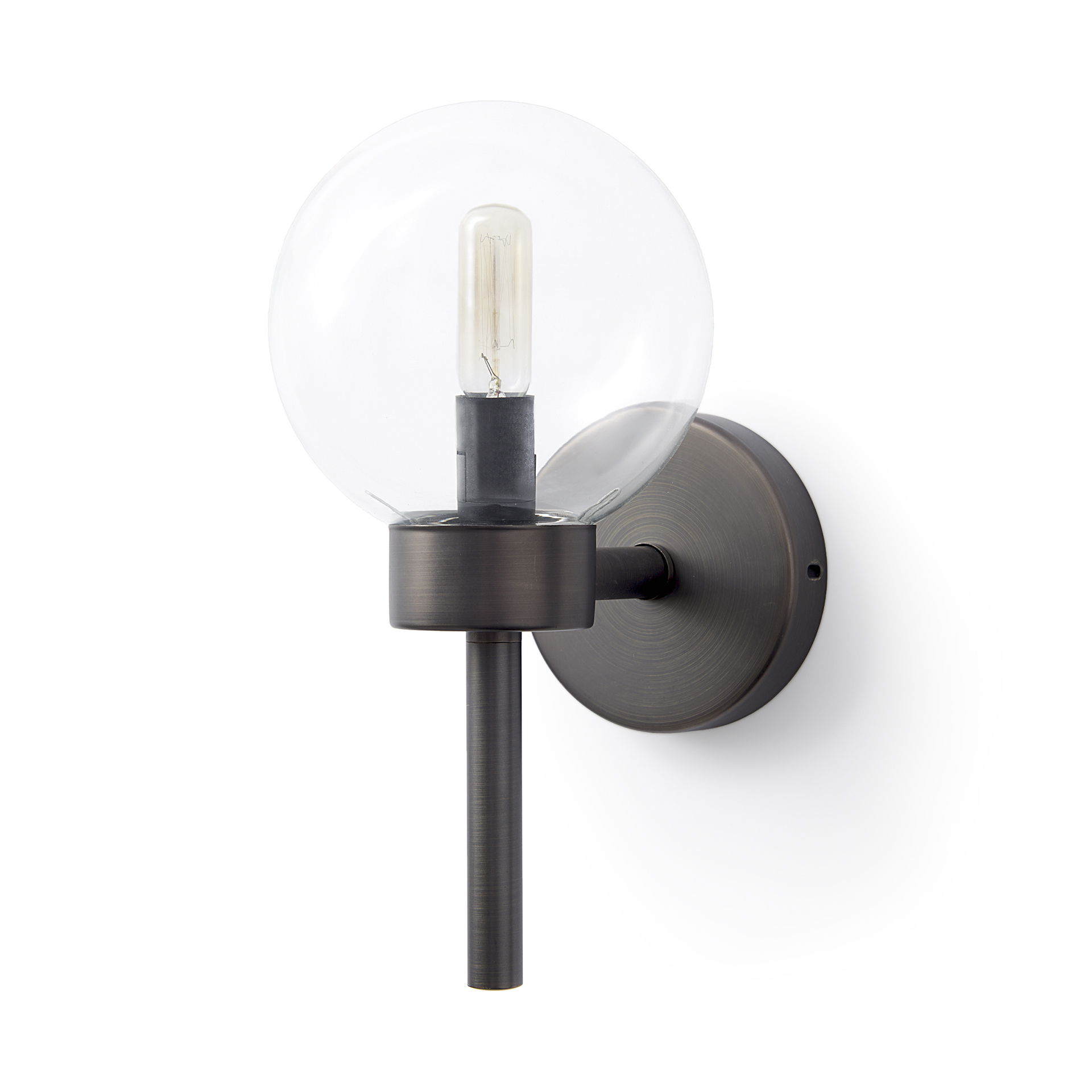Boltern II 6x12 Black Toned Glass Globe Wall Sconce, by Mercana, 6" length x 6" width x 12" height View 1