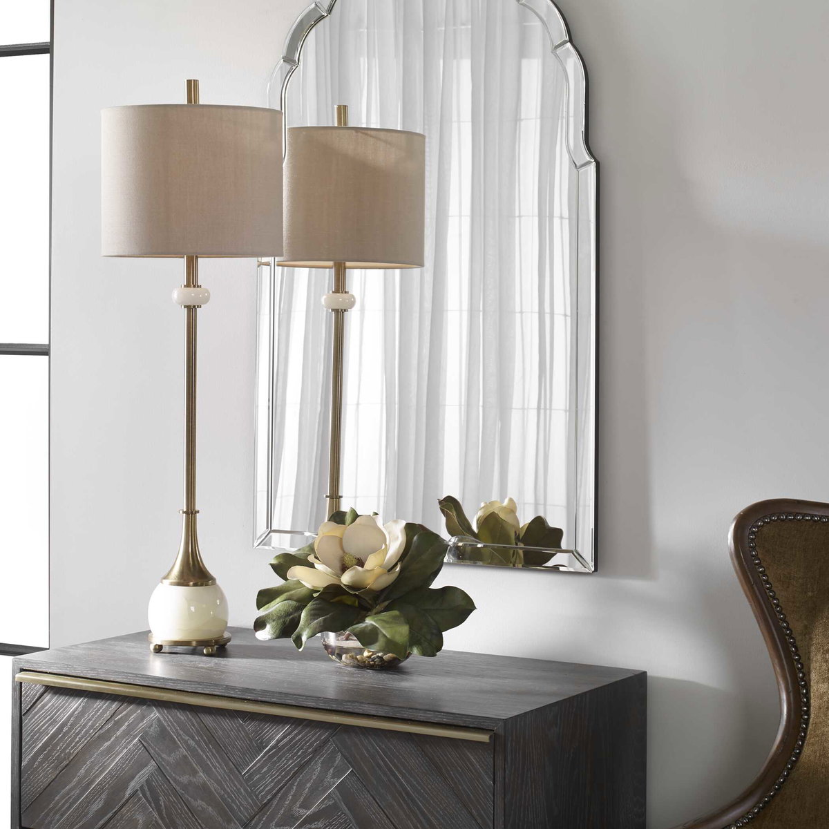 Natania Plated Brass Buffet Lamp, Table Lamp by Uttermost, 11" width x 35" height x 11" depth View 2