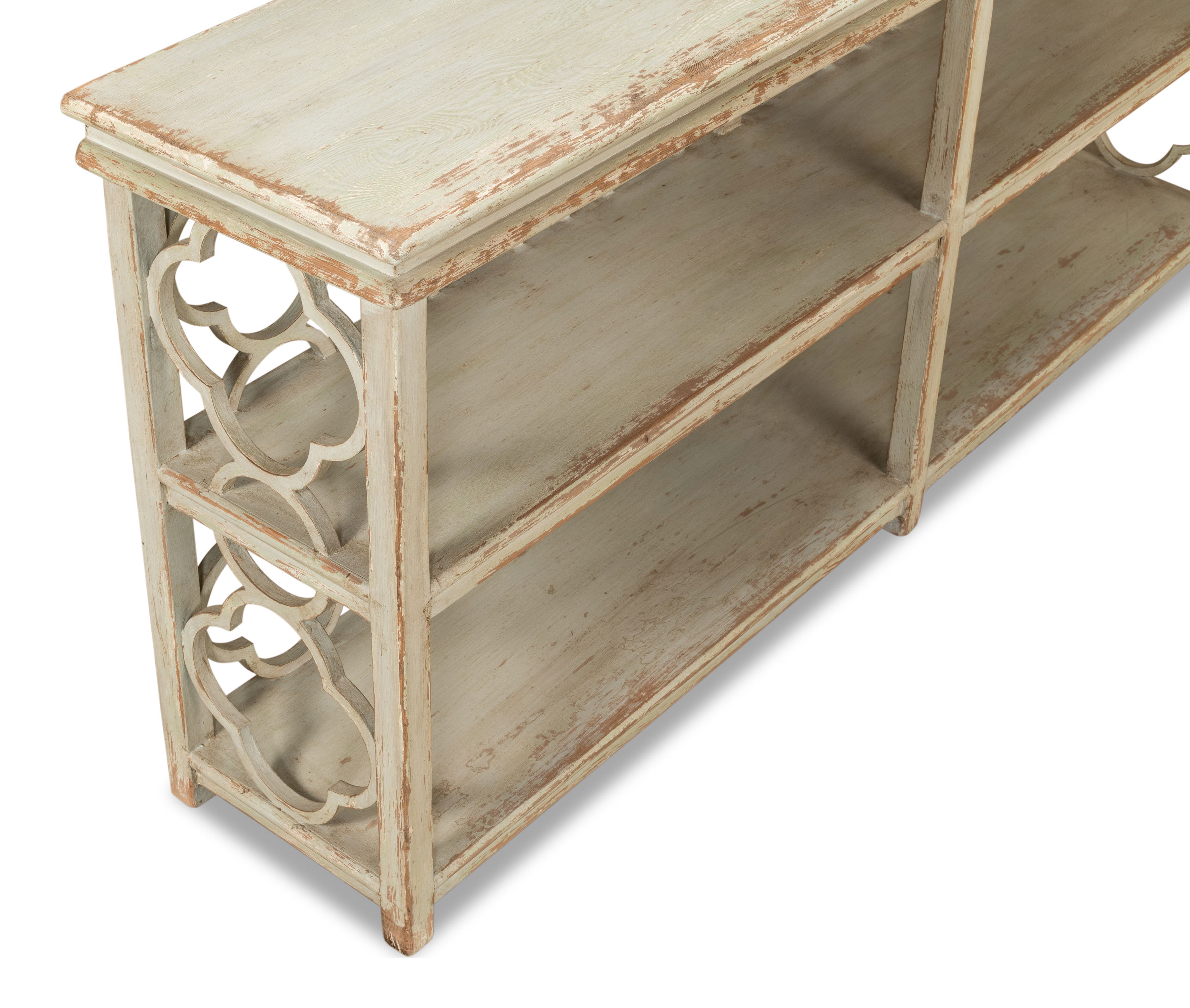 Quatrefoil Bookshelf Console Table, Shelving & Bookcase by Sarreid, 78" length x 16" width x 35" height View 6