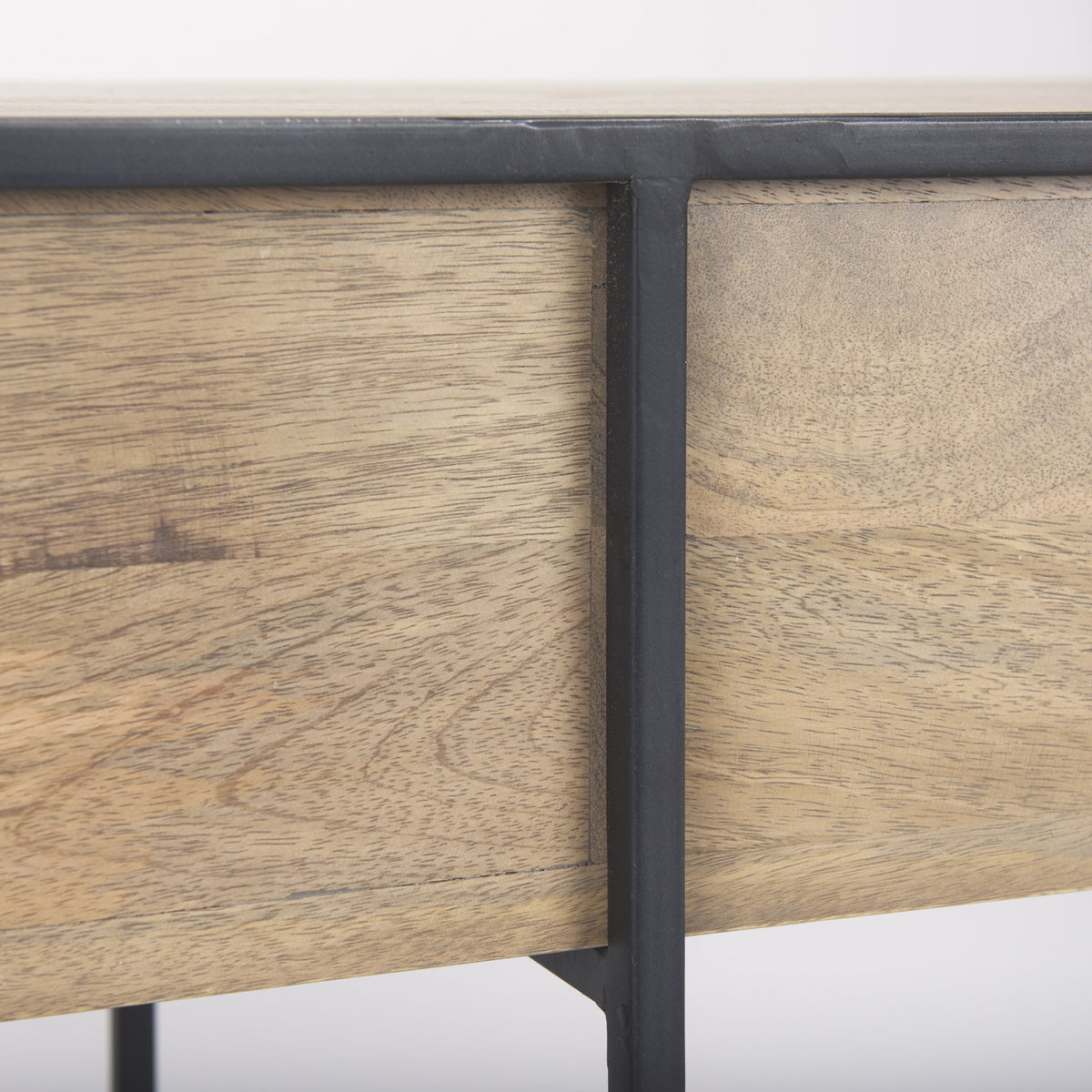 Morris  Beige Wood with Black Metal Frame 2 Drawer Console Table, by Mercana, 63" length x 15" width x 31" height View 10