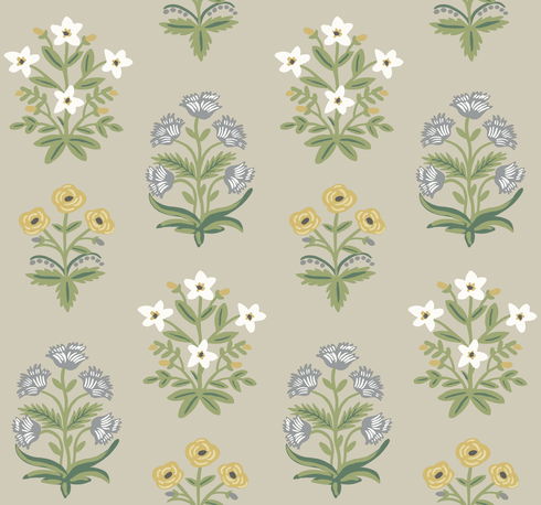 Mughal Rose Beige & Purple Wallpaper
