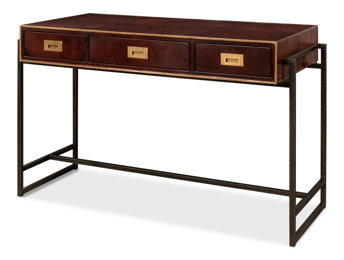 Old Brown Leather Desk, by Sarreid, 1'10" length x 4'1" width x 2'7" height View 1