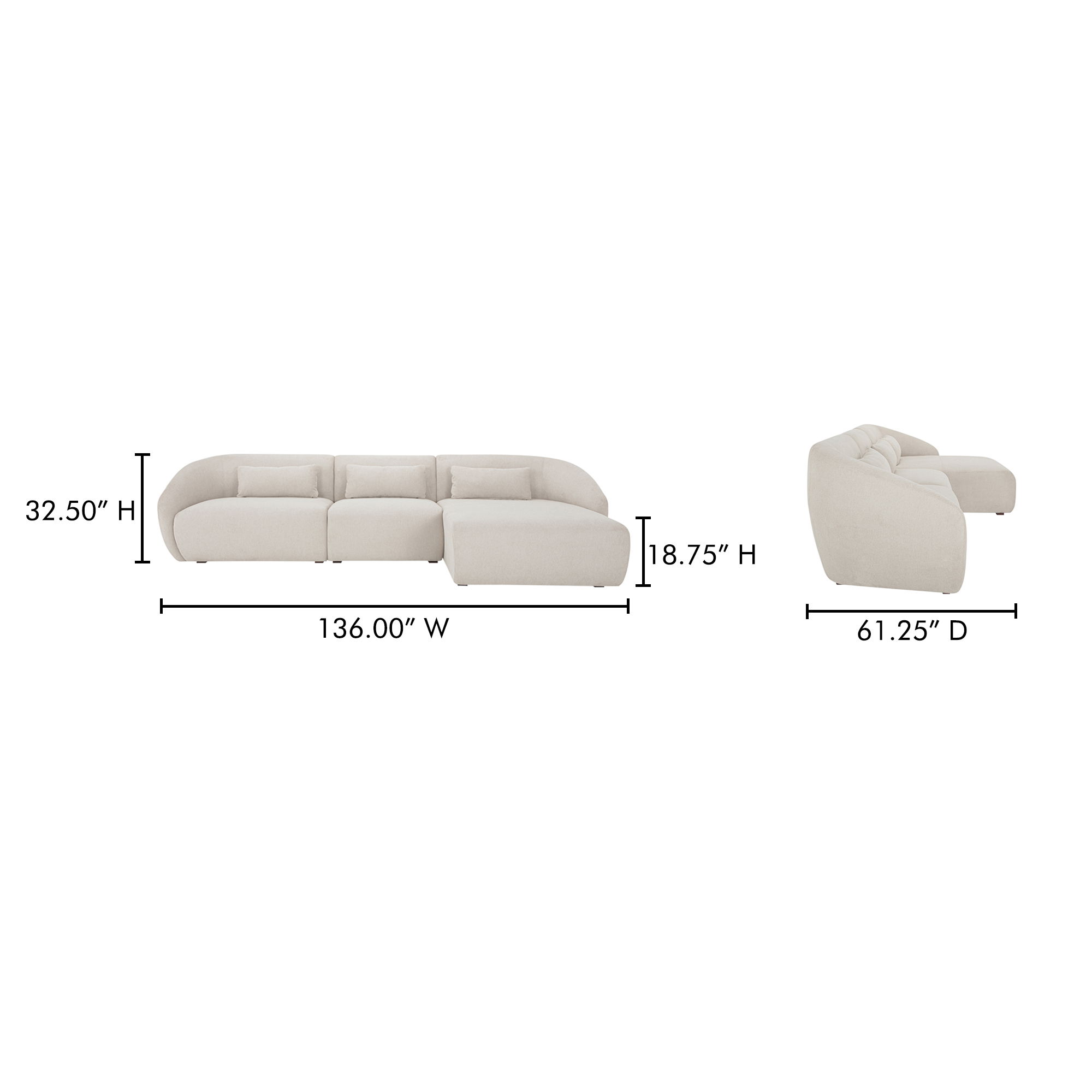 Amelia Lounge Modular Right Sectional Warm White large image 