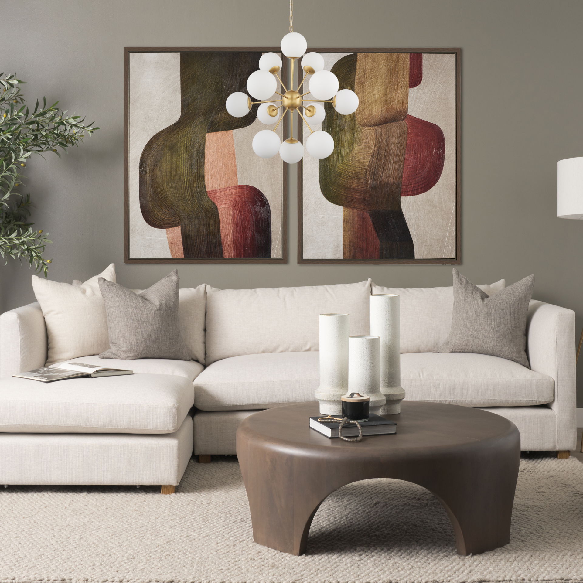 Barbara Brushed Gold Metal with Frosted Glass Globes 11-Light Chandelier, by Mercana, 31.5" length x 31.5" width x 31.5" height View 2