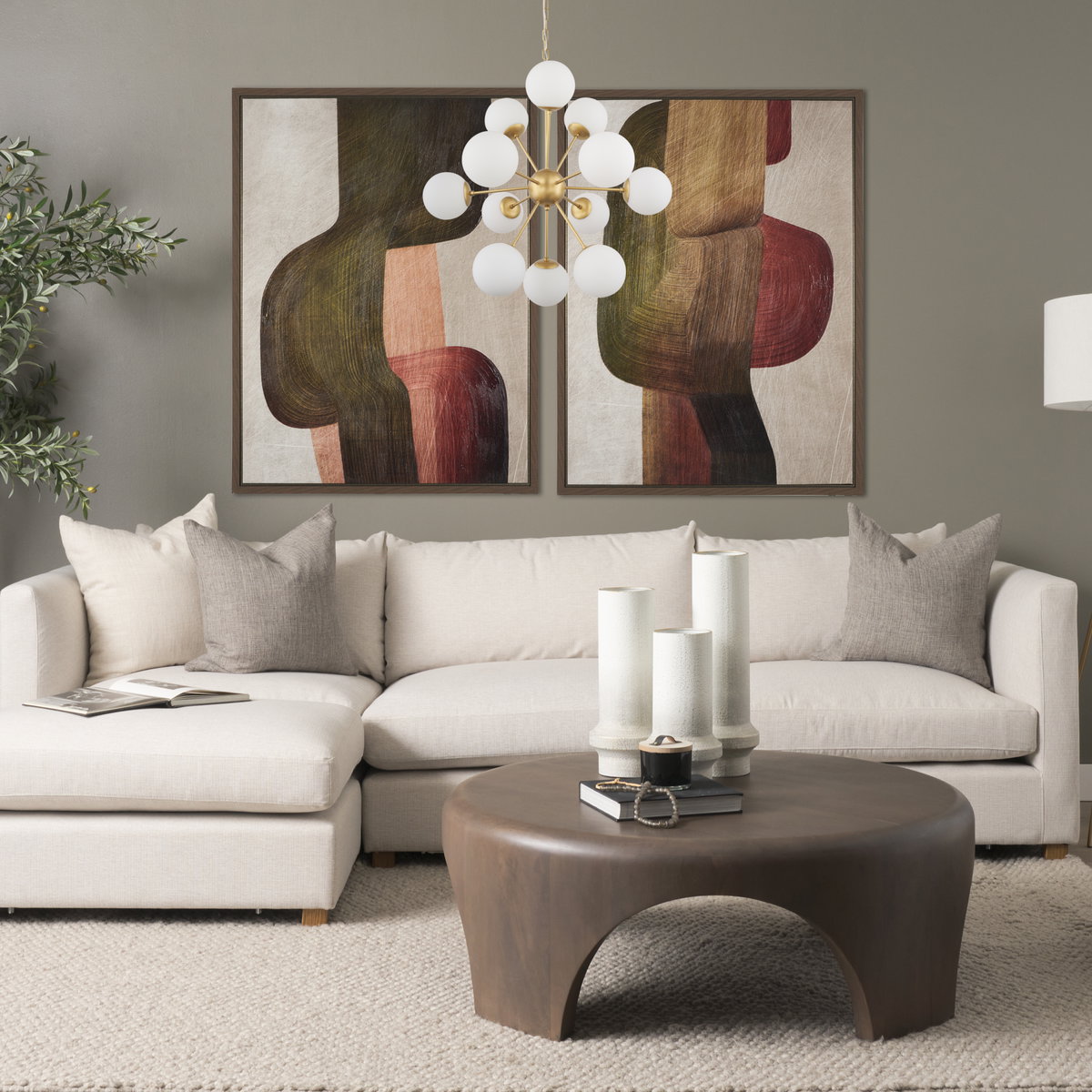 Barbara Brushed Gold Metal with Frosted Glass Globes 11-Light Chandelier, by Mercana, 31.5" length x 31.5" width x 31.5" height View 2
