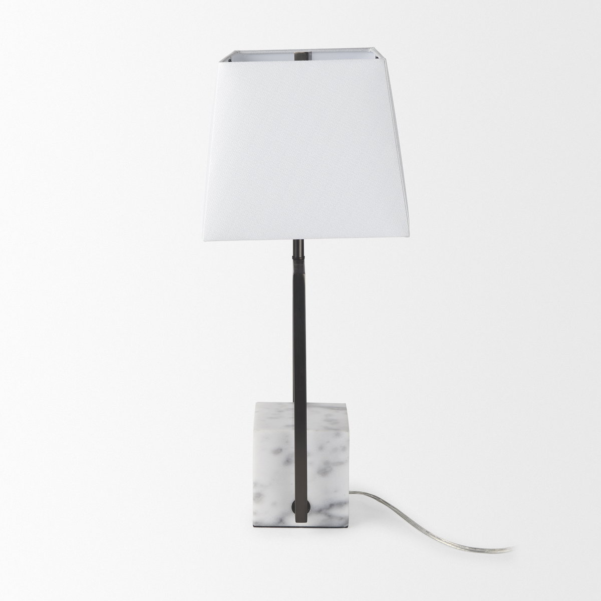 Peyton  Black Metal with Marble Cube and White Shade Table Lamp, by Mercana, 14" length x 9" width x 26.2" height View 3
