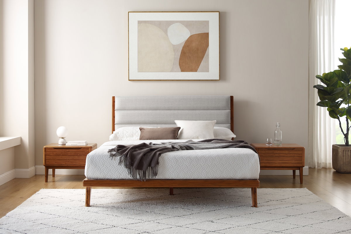 Mercury Upholstered Queen Platform Bed, Amber, by Greenington, 87" length x 63.5" width x 42" height View 7