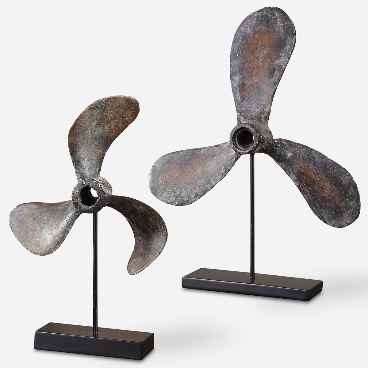 Propellers Rust Sculptures Set/2, Figurines & Statue by Uttermost, 16" width x 20.5" height x 4" depth View 1