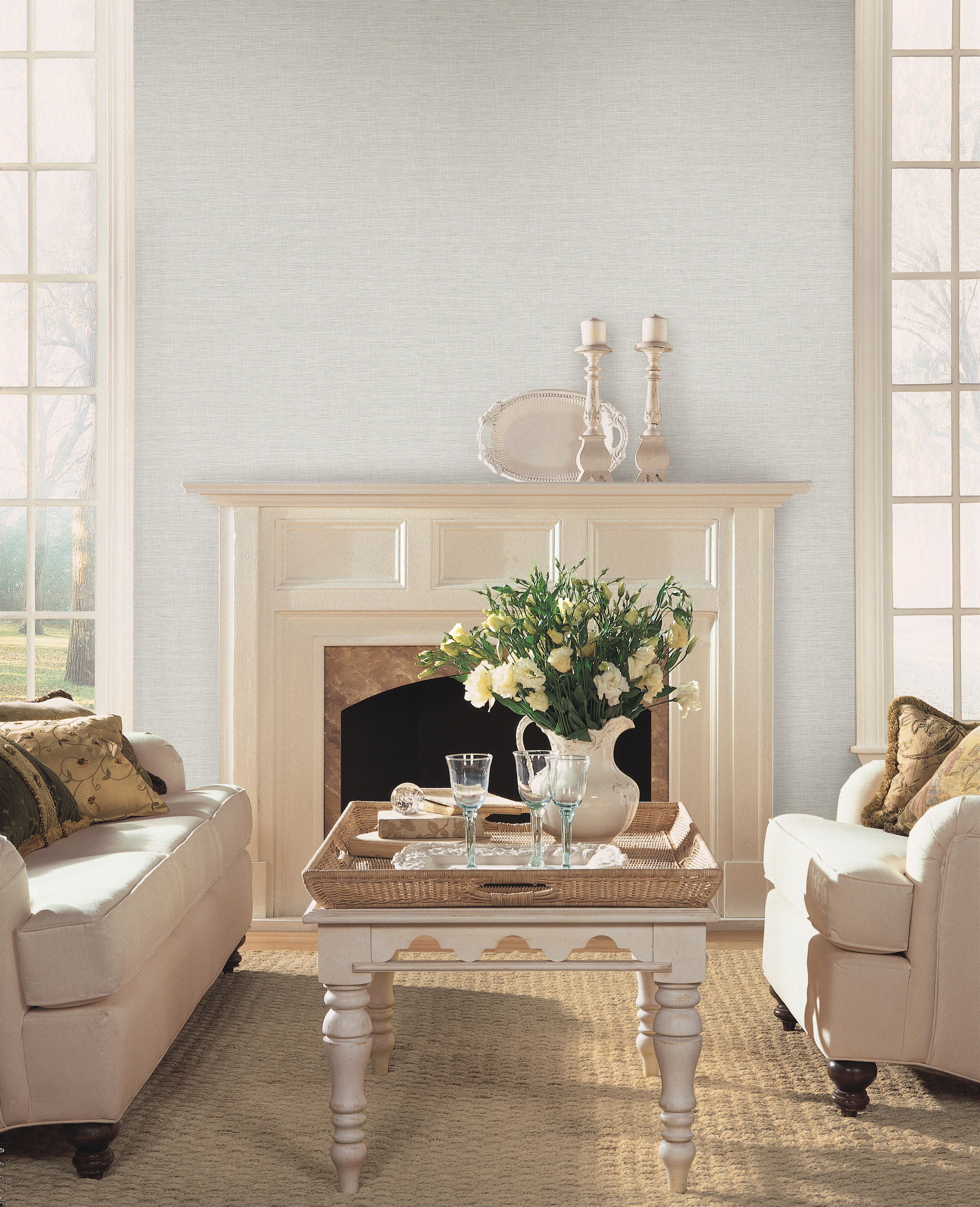 Silk Linen Weave White Wallpaper large image 