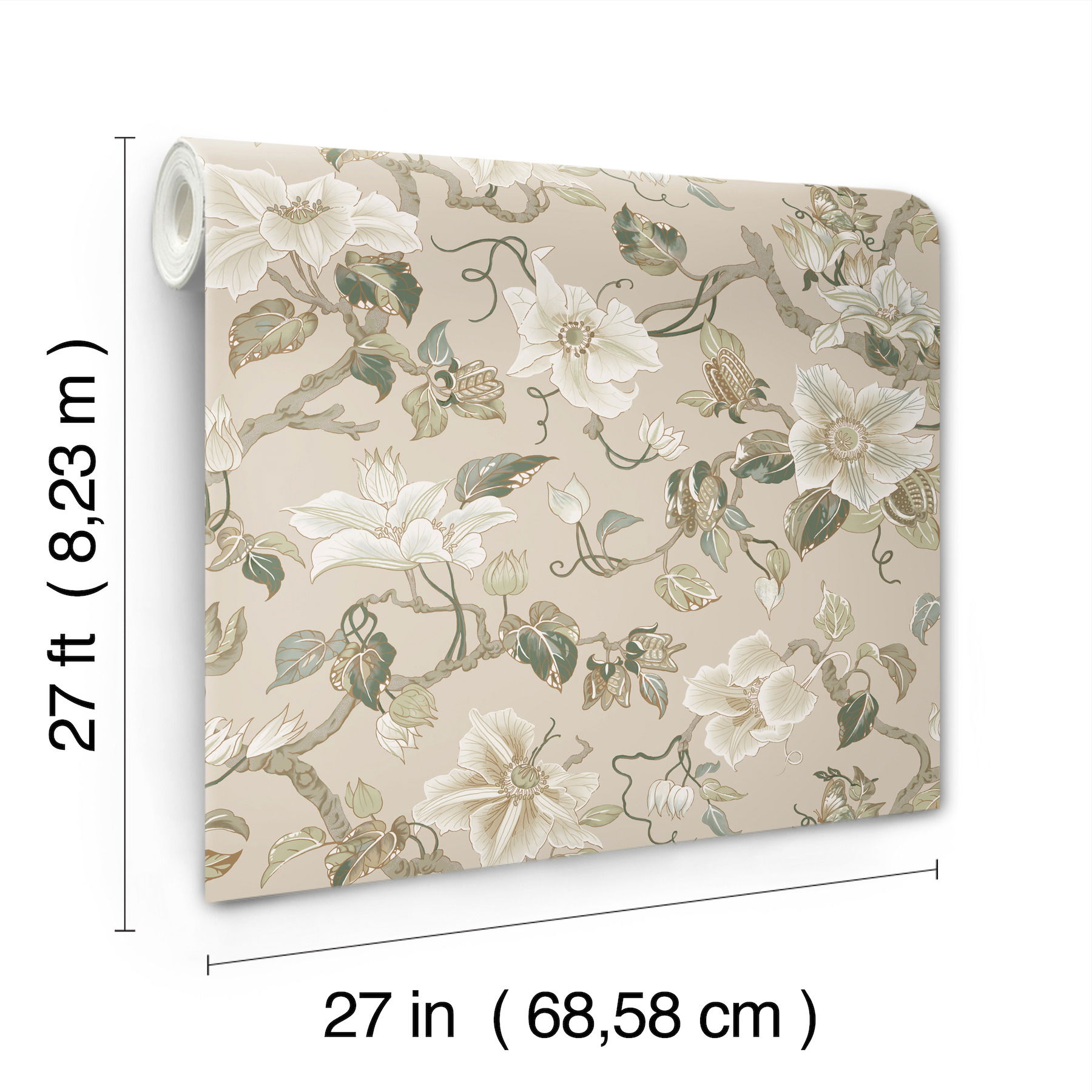 Marguerite Vine Taupe Wallpaper large image 
