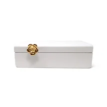 Online Designer Bedroom Mercer41 Rectangular White Wood Decorative Box with Gold Flower Detail