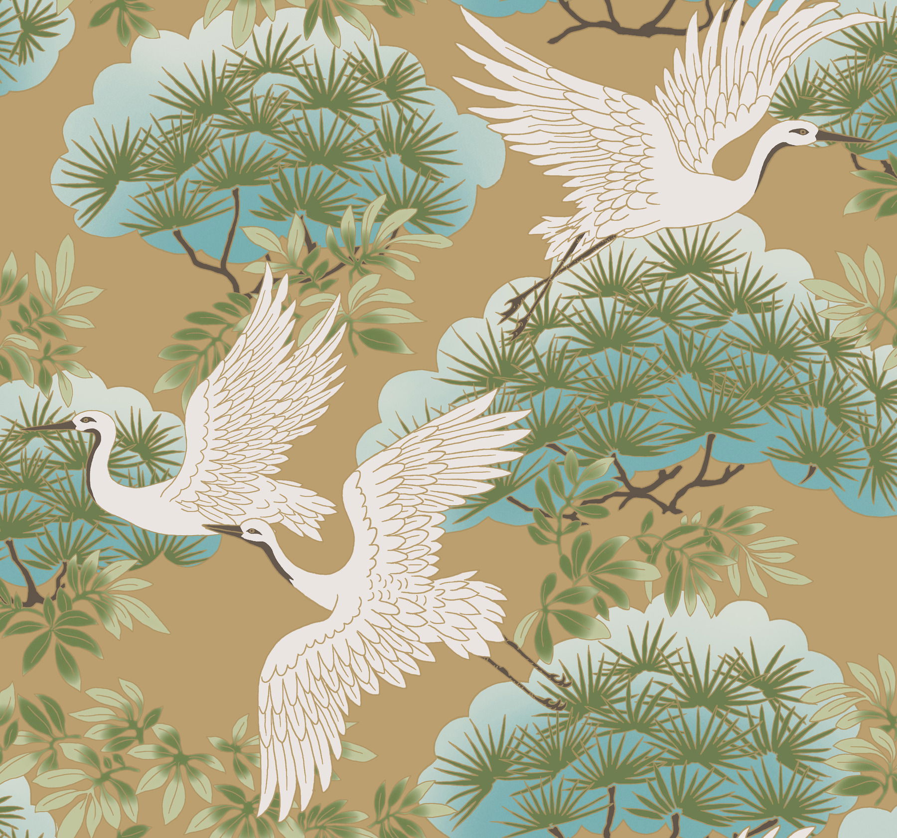 Sprig & Heron Gold Wallpaper large image 