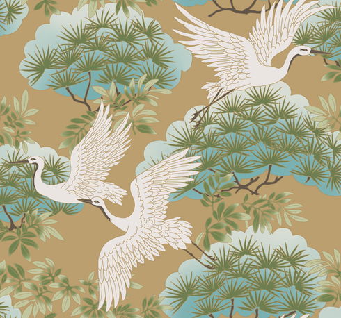 Sprig & Heron Gold Wallpaper