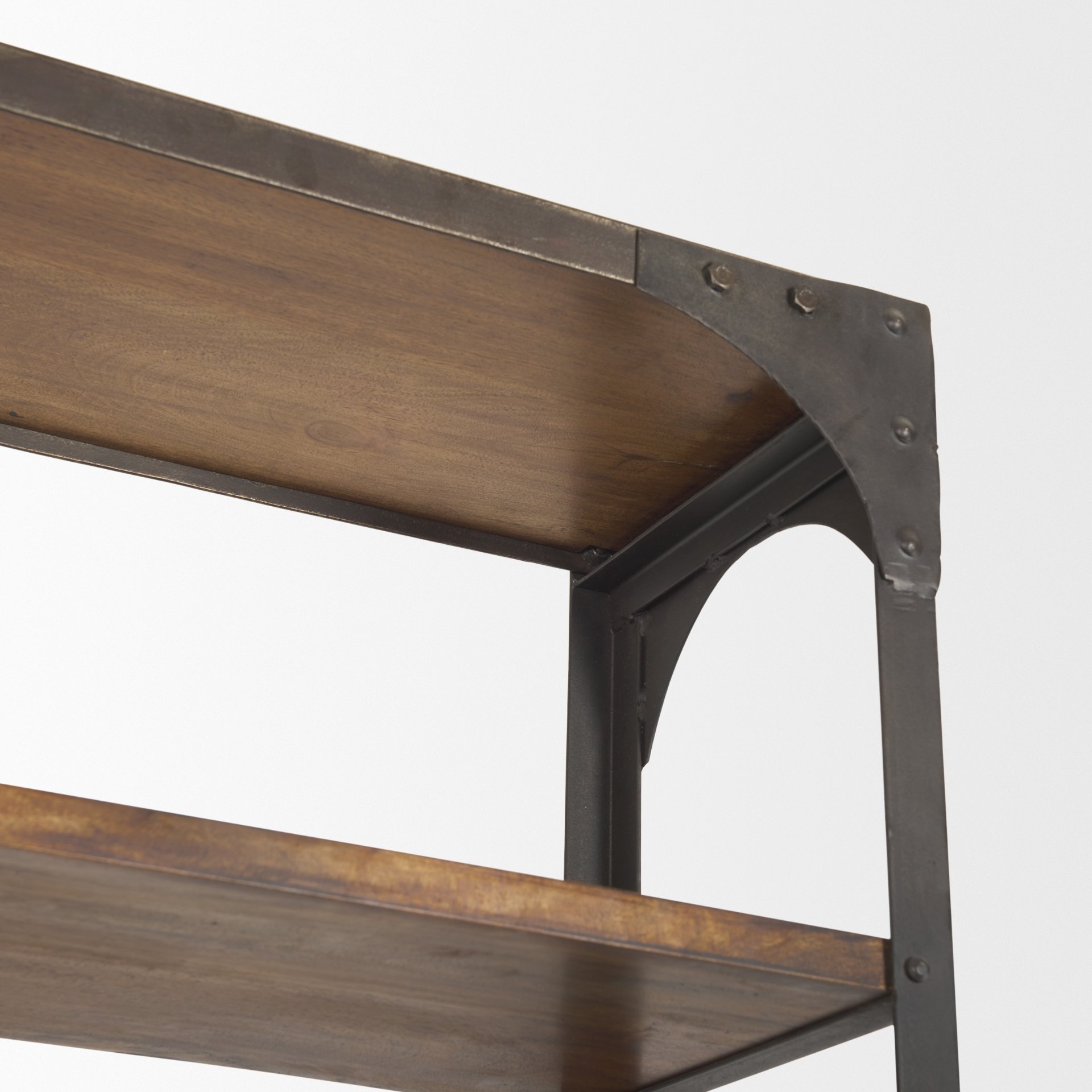 Brodie II Medium Brown Wood Black Ladder Four Shelf Shelving Unit 57L x 20.5W x94H, Shelving & Bookcase by Mercana, 57" length x 19.5" width x 94" height View 12