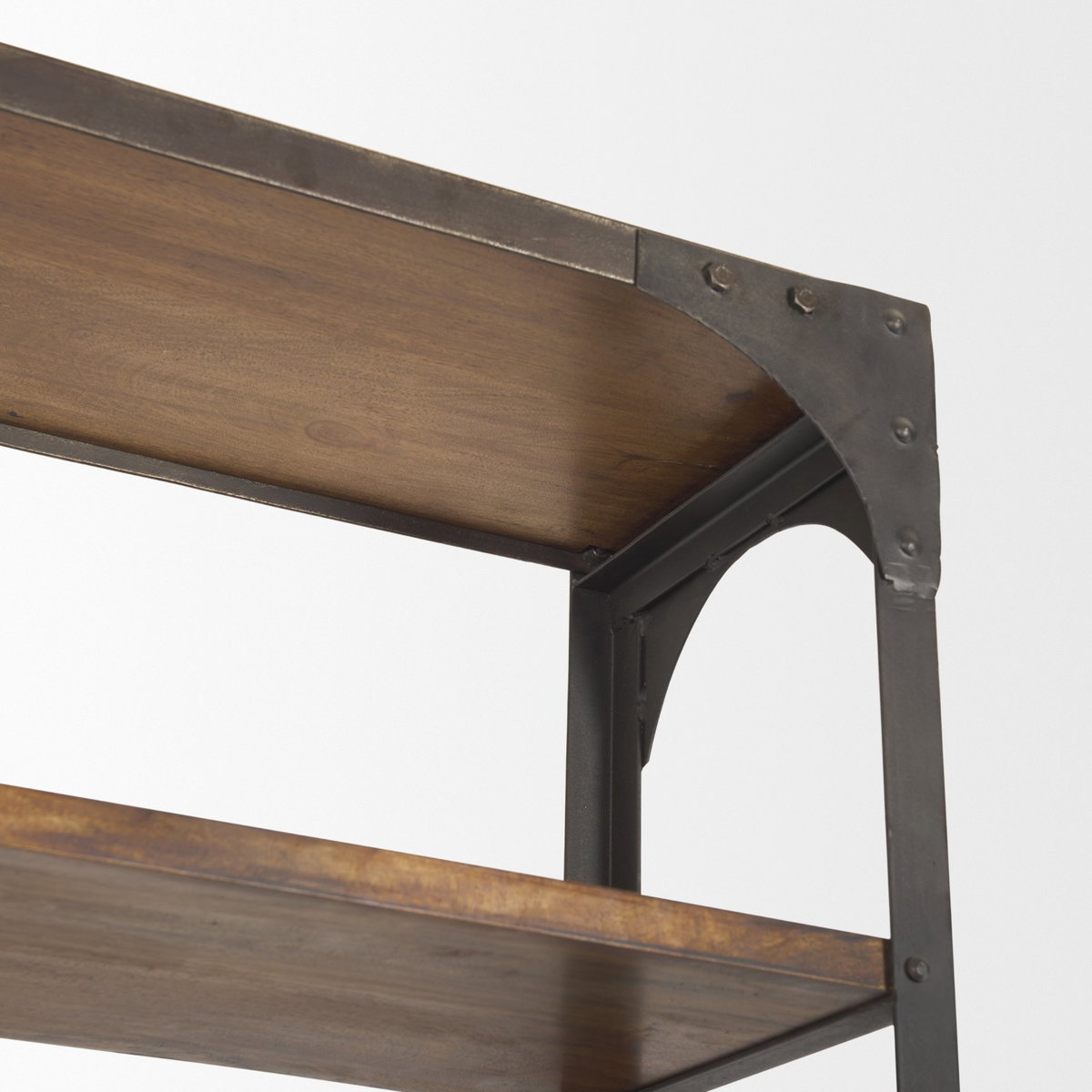 Brodie II Medium Brown Wood Black Ladder Four Shelf Shelving Unit 57L x 20.5W x94H, Shelving & Bookcase by Mercana, 57" length x 19.5" width x 94" height View 12