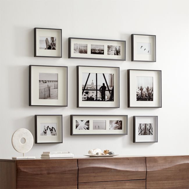 Online Designer Combined Living/Dining Brushed Gunmetal Picture Frame Gallery, Set of 9