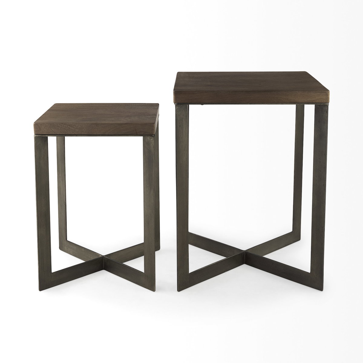 Faye (Set of 2) 19L x 19W x 26H Medium Brown Wood with Metal Base Accent Tables, Side & End Table by Mercana, 19" length x 19" width x 26" height View 8