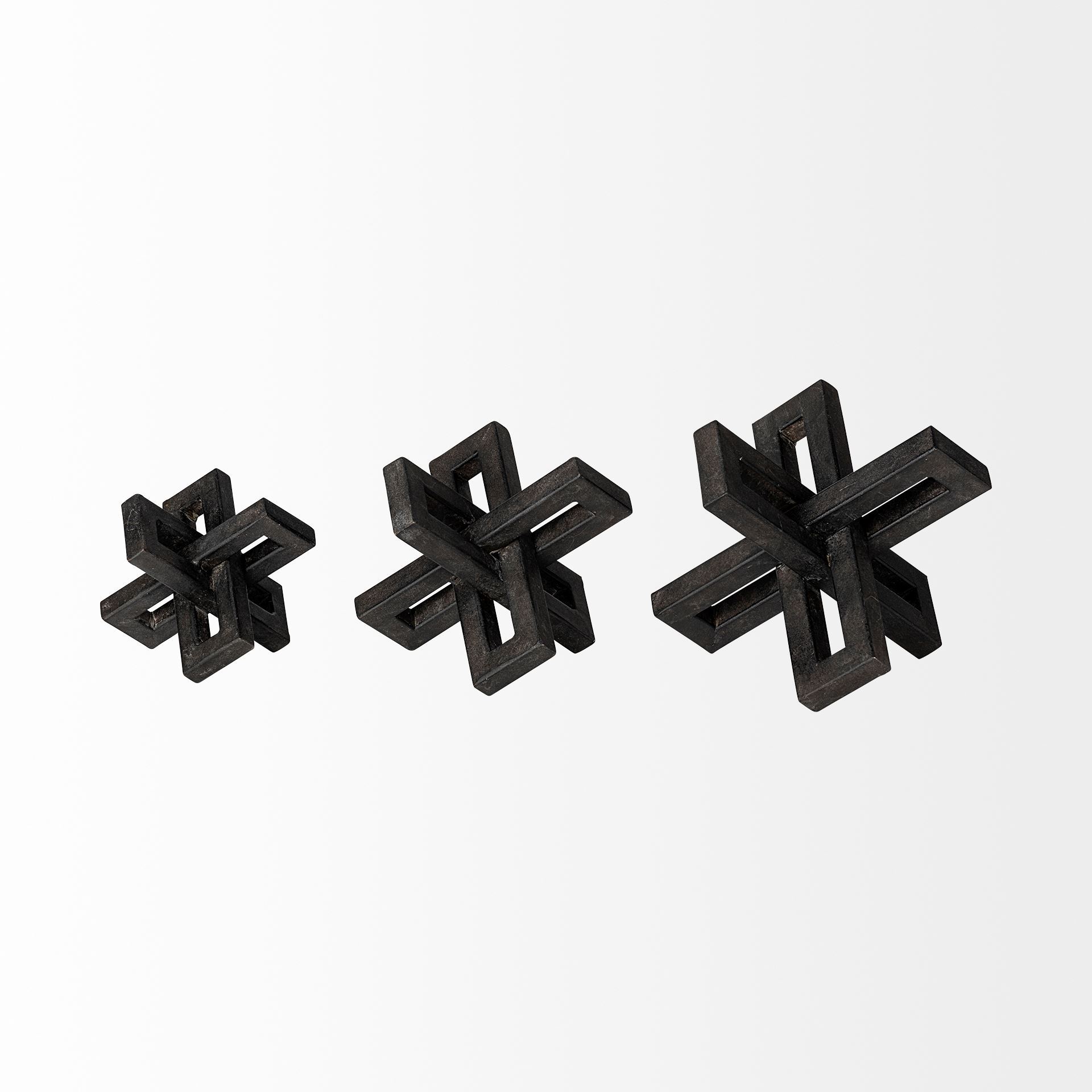Aleph (Set of 3) Black Metal Small Medium & Large Jacks, Decorative Object by Mercana, 4" length x 4" width x 4" height View 4