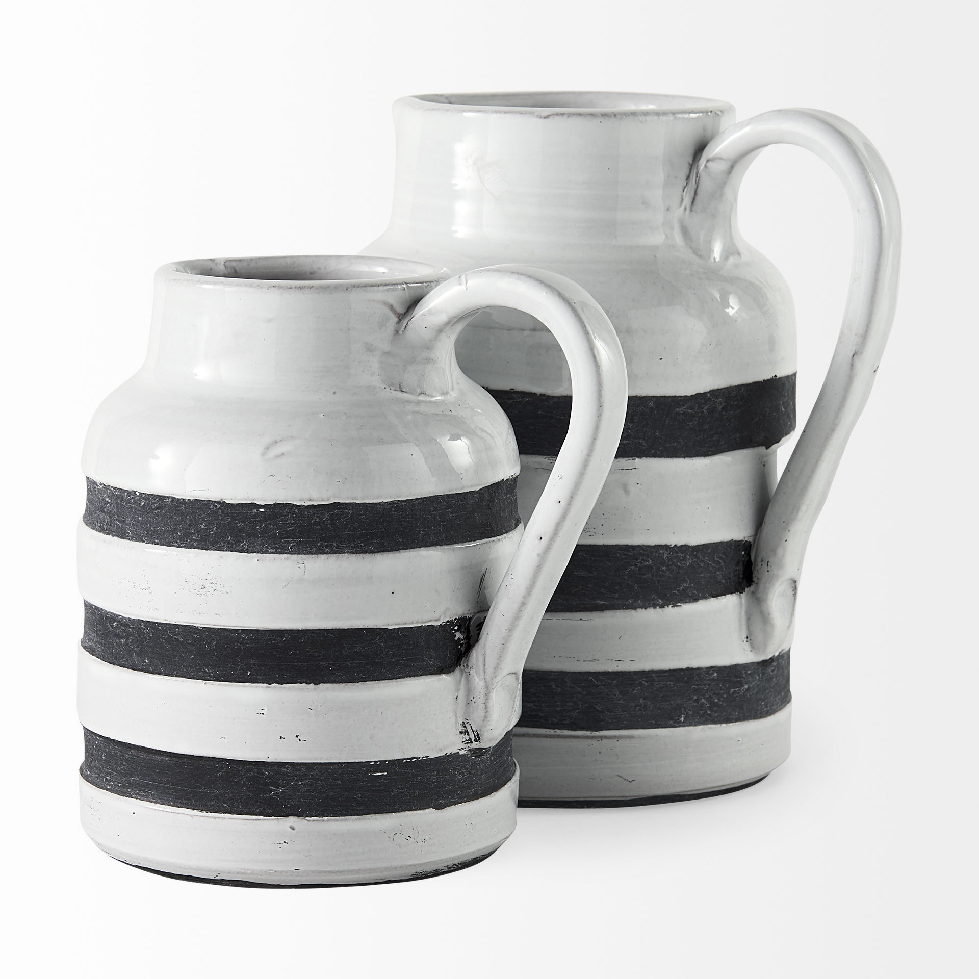 Harmon I Small White with Charcoal Stripes Ceramic Jug, Decorative Jar by Mercana, 6" length x 7.09" width x 7.09" height View 6