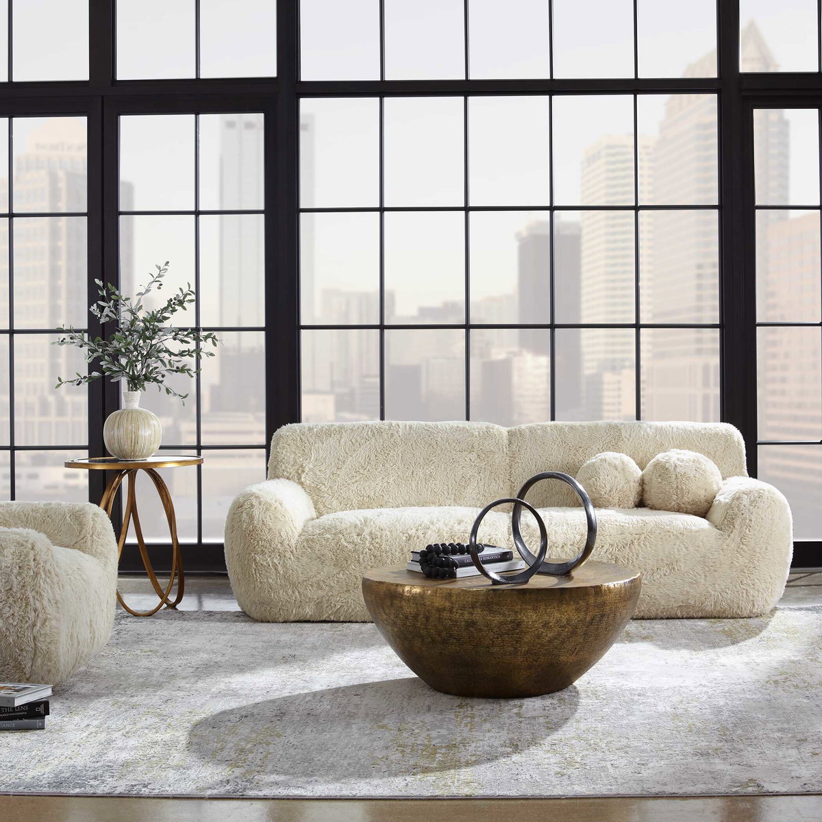 Abide Rounded Sheepskin Sofa, Furniture by Uttermost, 96" width x 31" height x 42" depth View 4