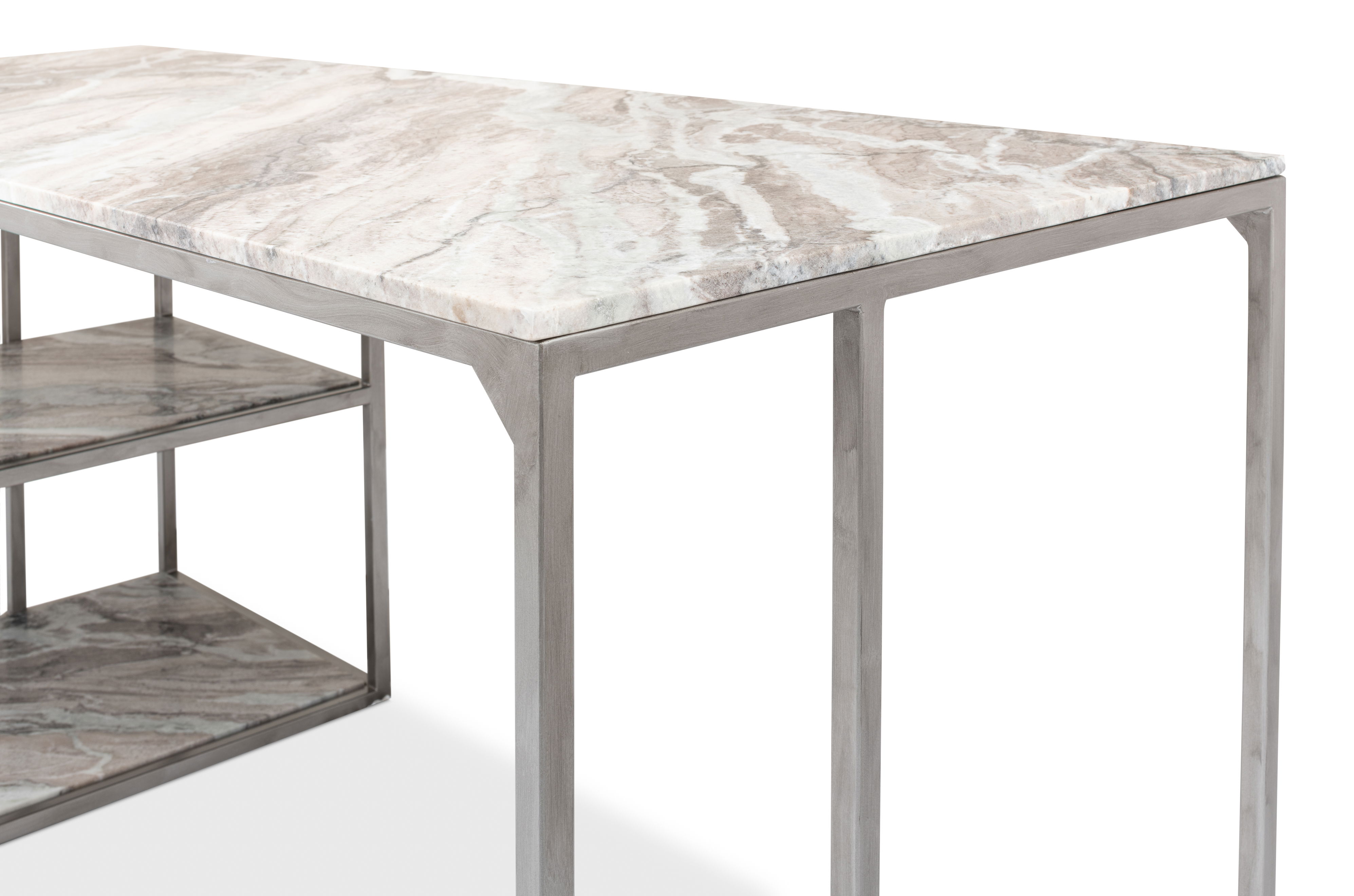 Open Desk With Shelves, Marble Top, by Sarreid, 62" length x 26" width x 29" height View 3