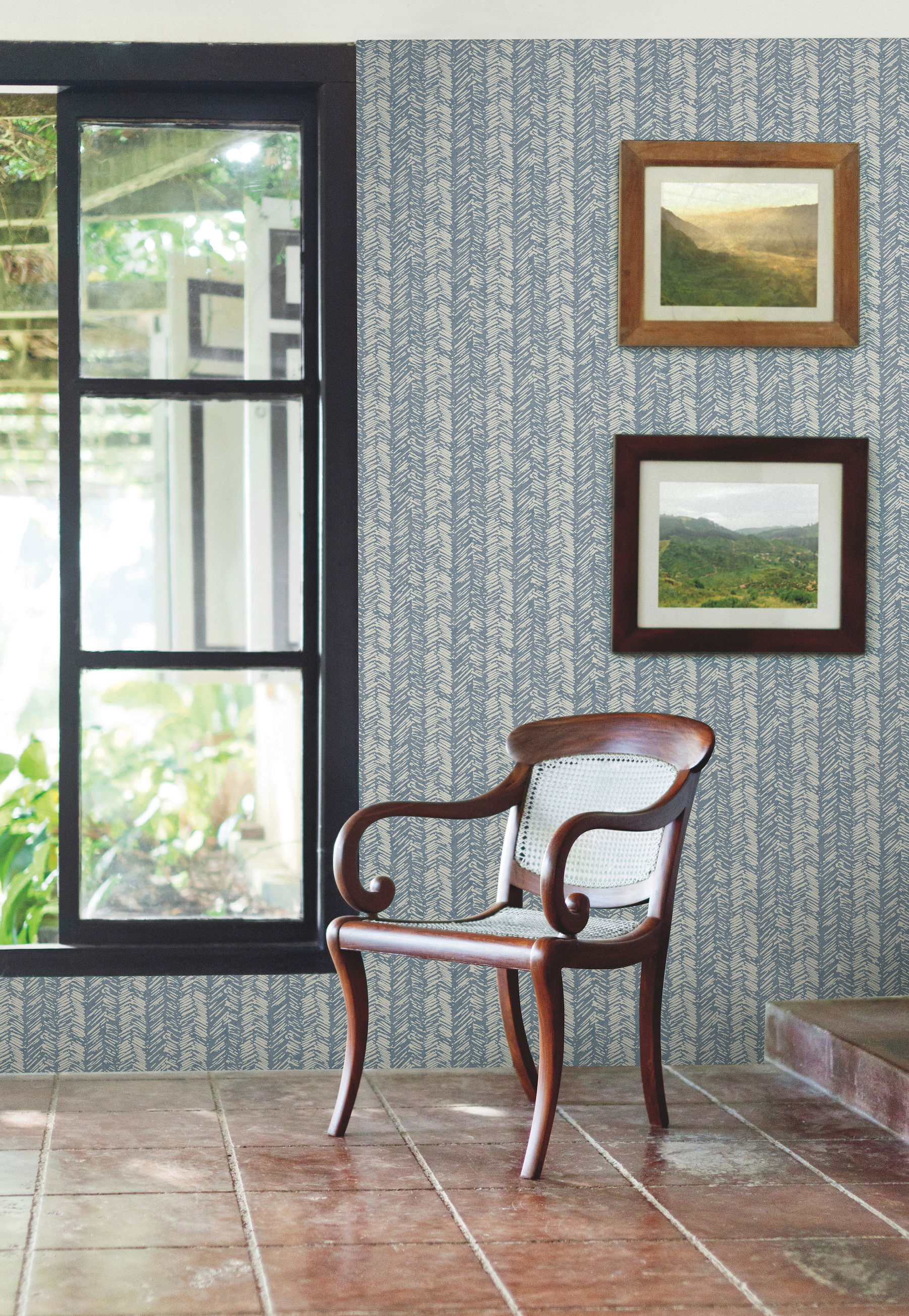 Fractured Herringbone Blue Wallpaper large image 