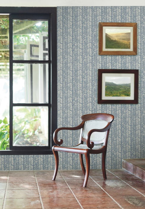 Fractured Herringbone Blue Wallpaper