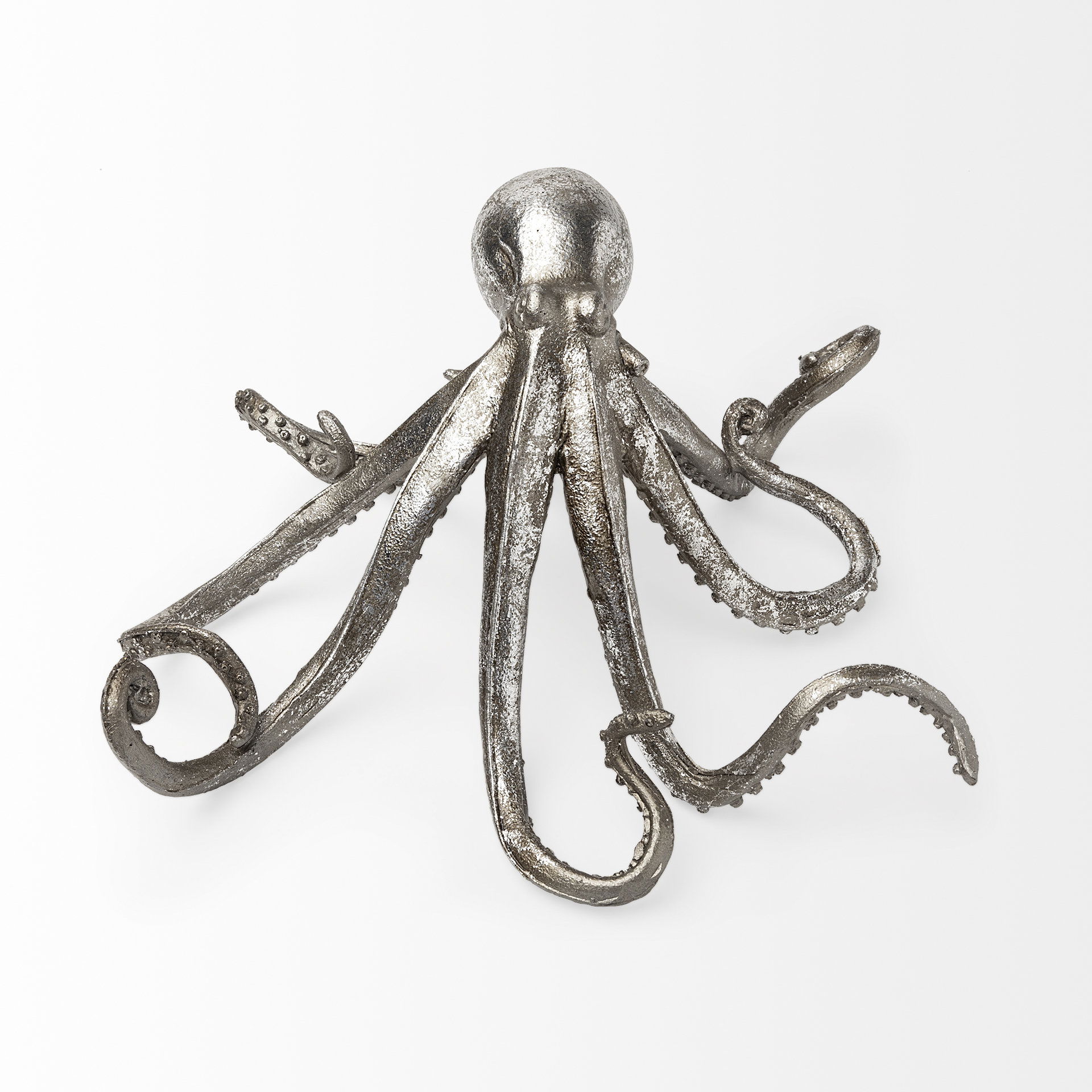 Strafford Small 10L x 9W Silver Resin Octopus, Decorative Object by Mercana, 10" length x 9.06" width x 5.02" height View 4