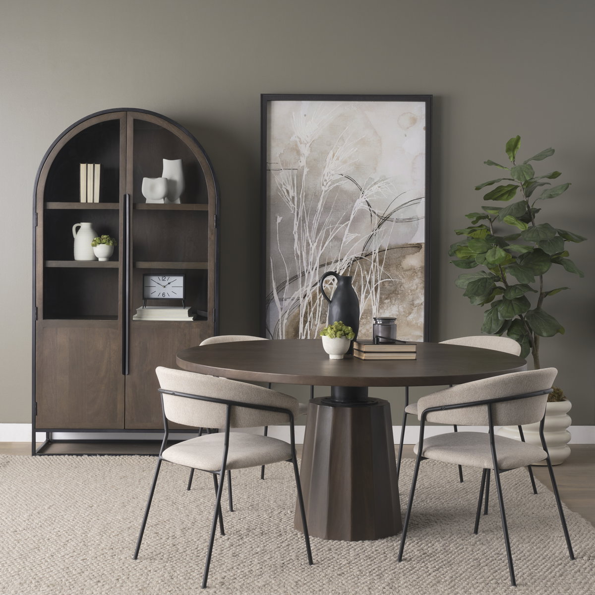 Swanson 60' Round Pedestal Dining Table | Dark Brown Wood | Seats 6, by Mercana, 60" length x 60" width x 30" height View 2