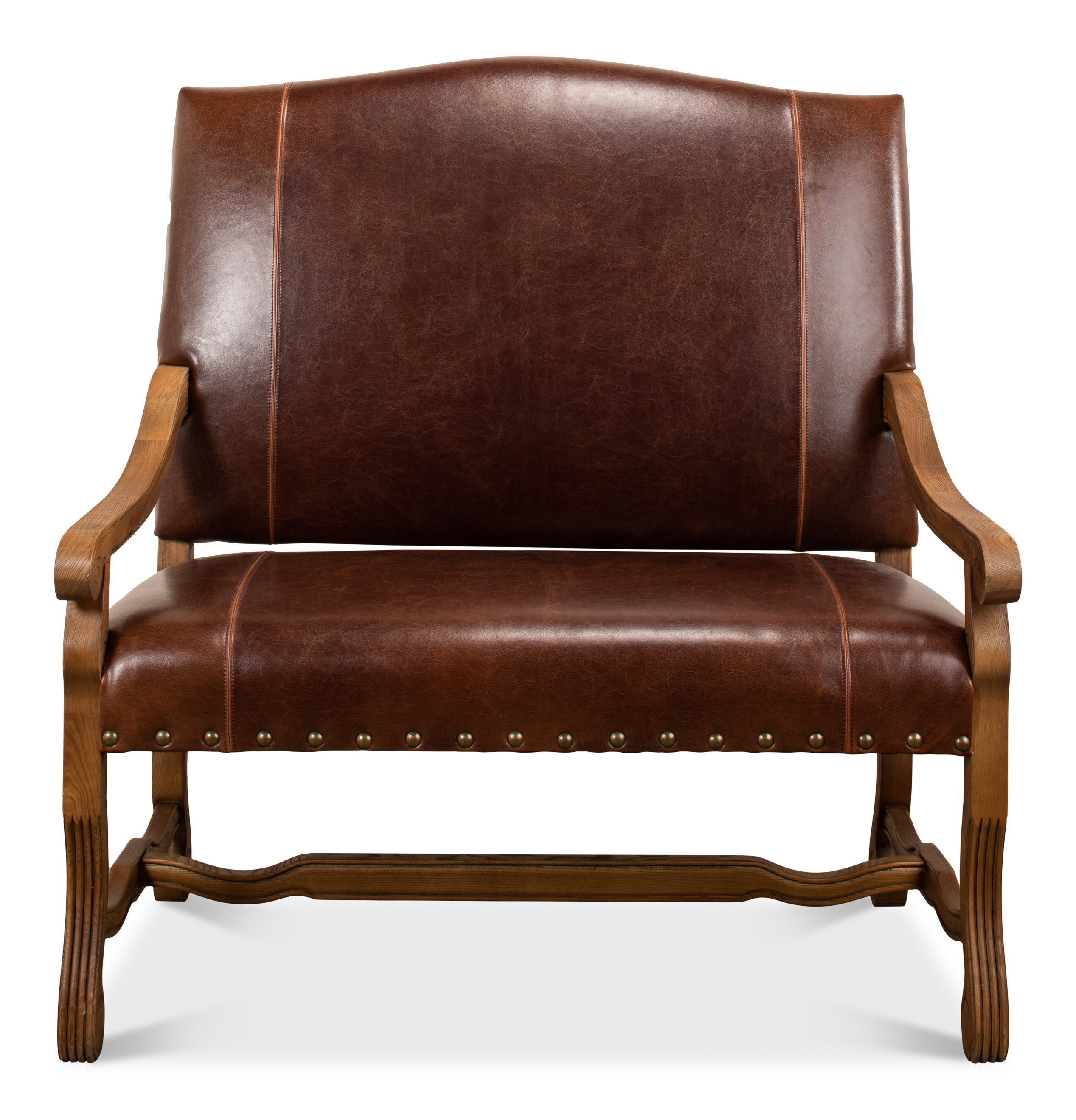 Italian Leather Settee, Seating by Sarreid, 45" length x 32" width x 47" height View 2