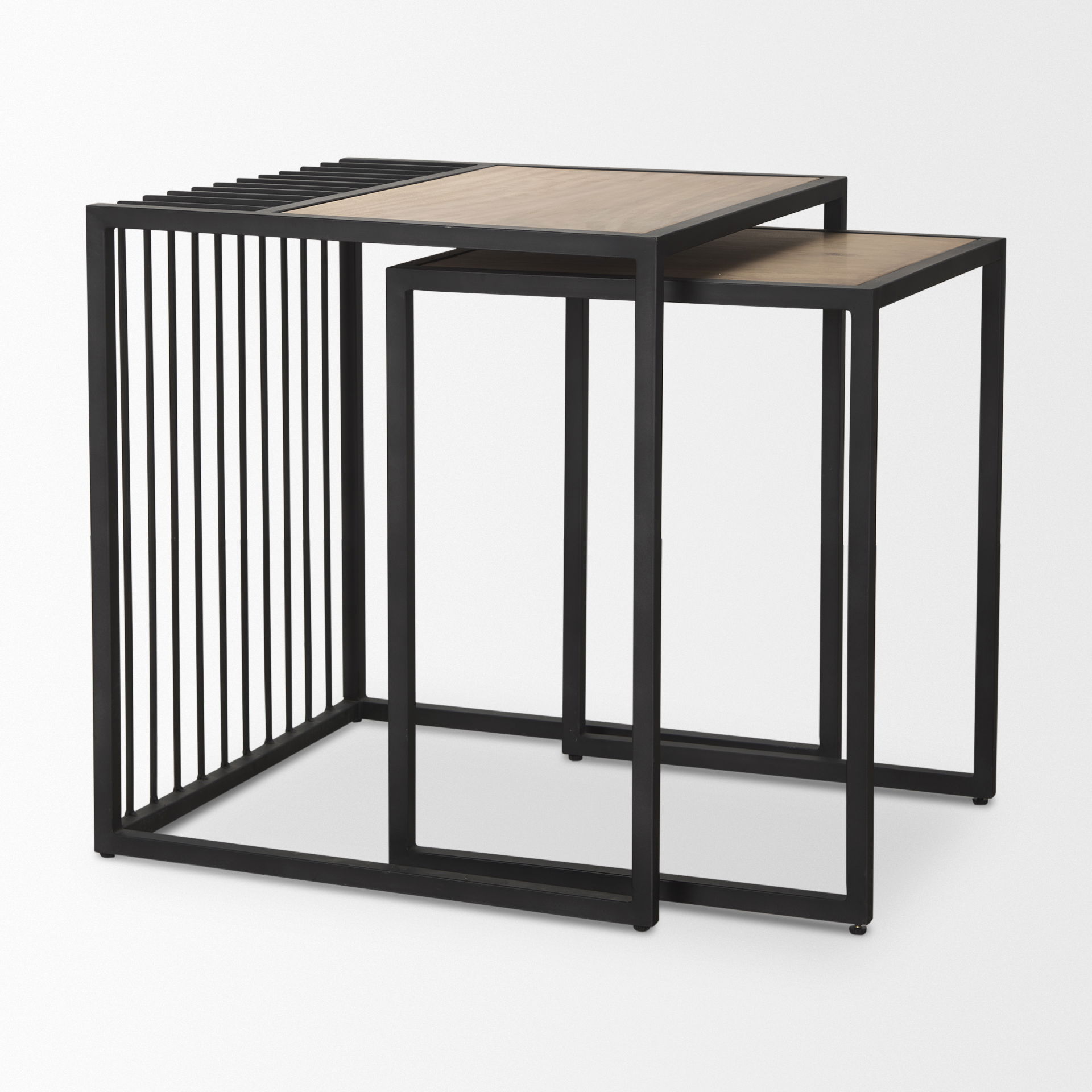 Miles Black Metal with Light Wood Nesting End/Side Table, Side & End Table by Mercana, 22" length x 22" width x 24" height View 7