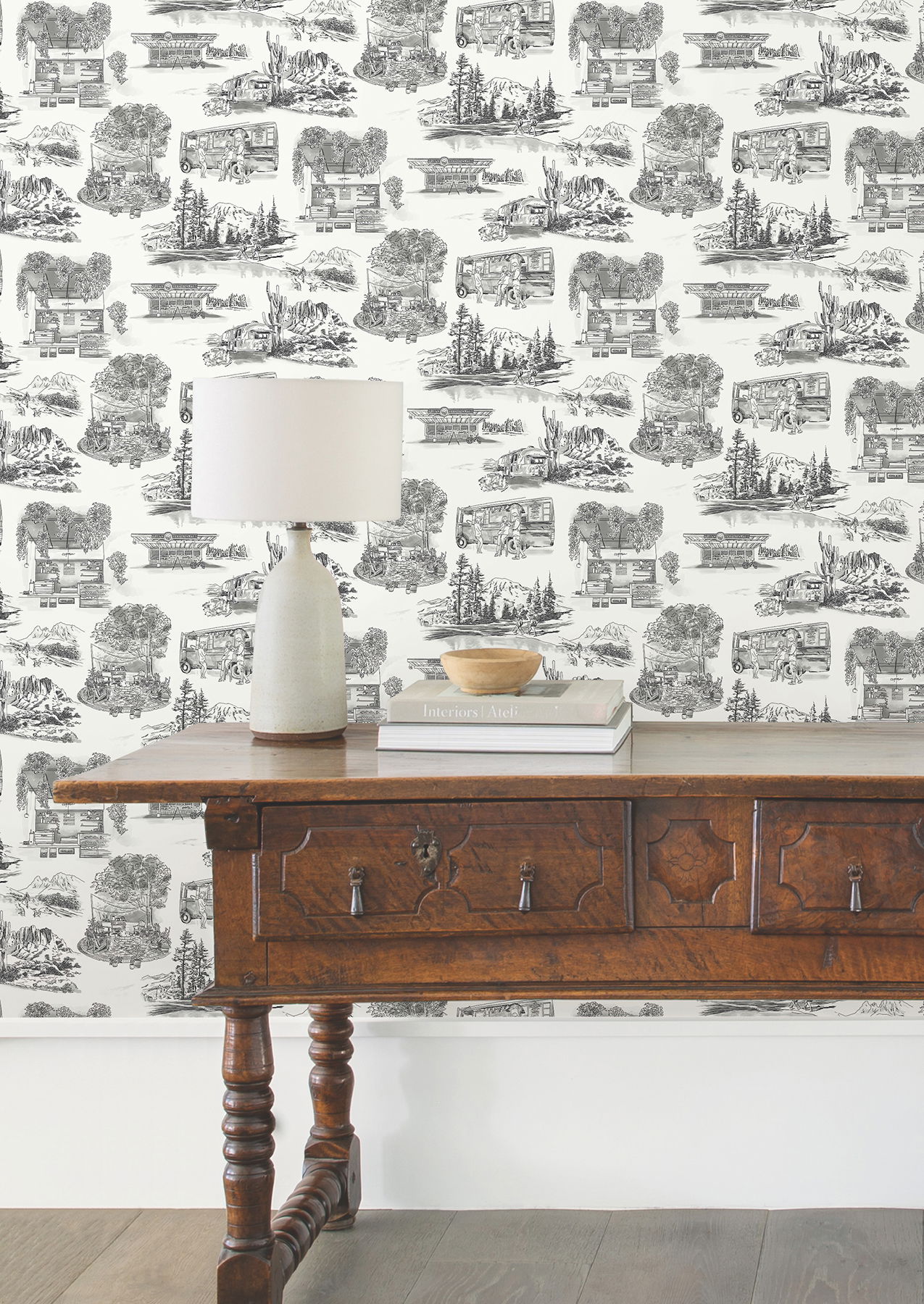 Modern Vista Toile Black Wallpaper large image 