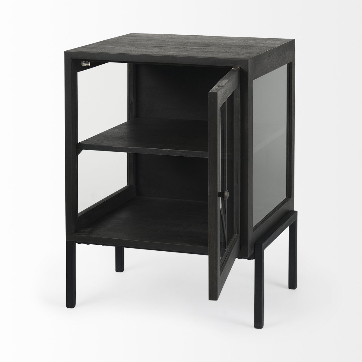 Arelius 20L x 18W x 26H Black-Brown Wood with Black Metal Frame End/Side Table, Side & End Table by Mercana, 20" length x 18.75" width x 26" height View 6