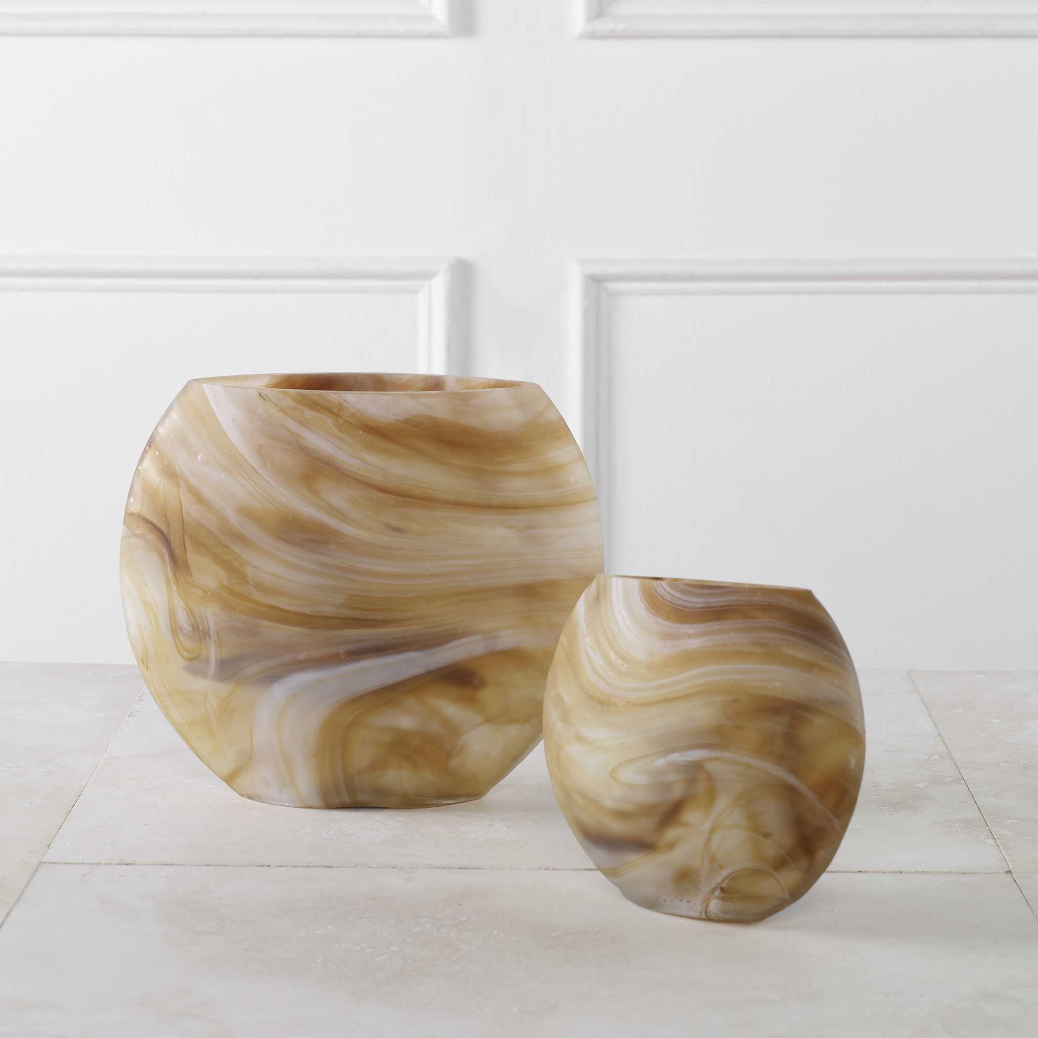 Fusion Swirled Caramel & Ivory Vases Set/2, Decorative by Uttermost, 9.75" width x 8.5" height x 4.25" depth View 3