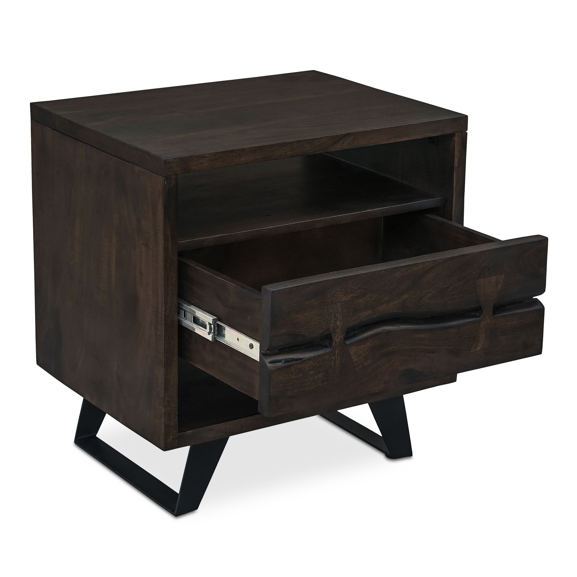 Madagascar Nightstand Dark Brown, by Moe's Home, 21.5" width x 22" height x 16" depth View 2