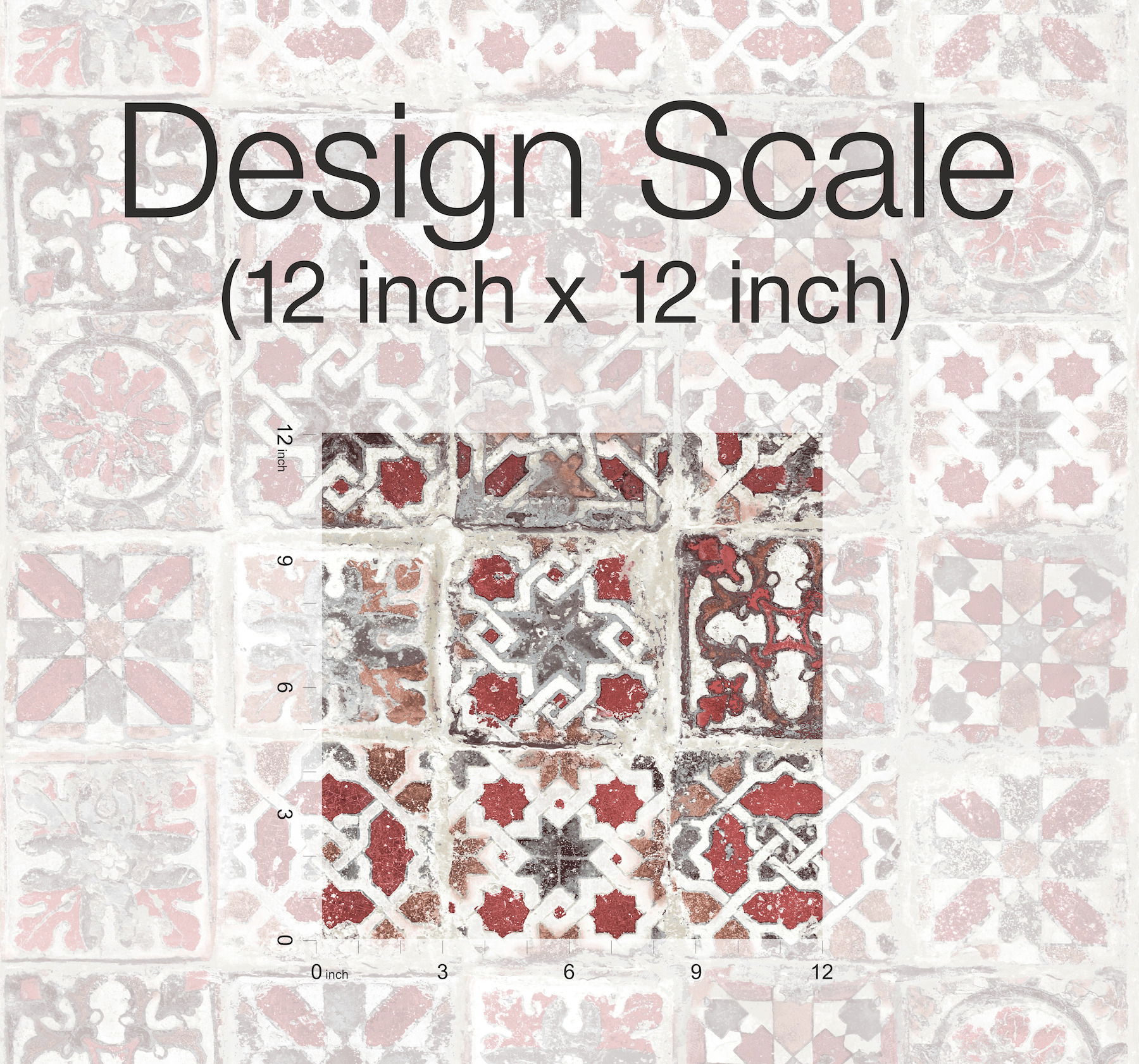 Encaustic Tile Red Peel & Stick Wallpaper, by York Wall, 20' length x 2'3" width x 0.02" depth View 7