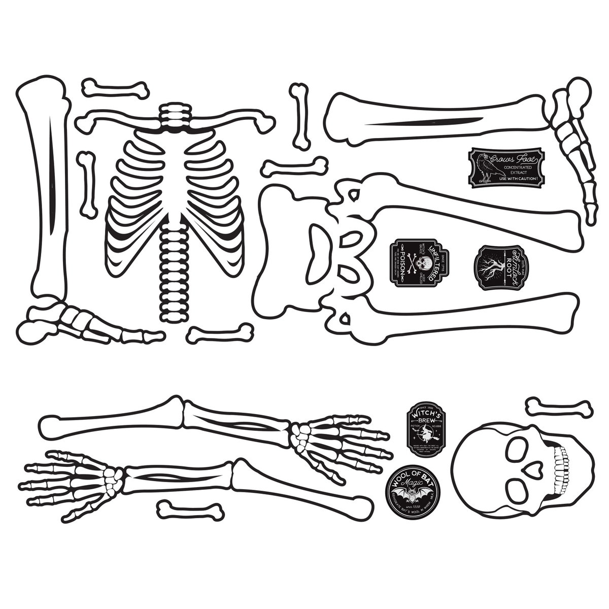 Skeleton Glow In The Dark Giant Wall Decals, by York Wall, 3' length x 1'5.25" width x 0.02" depth