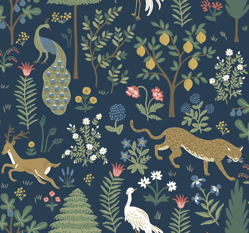 Menagerie Blue & Brown Wallpaper